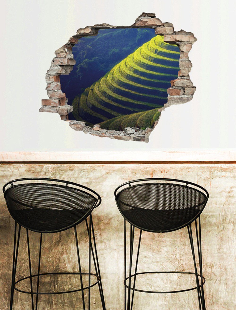 queence Wandfolie Heuvel Muursticker, muurdecoratie, zelfklevend, 3D, muurdurchbraak (1 stuk)