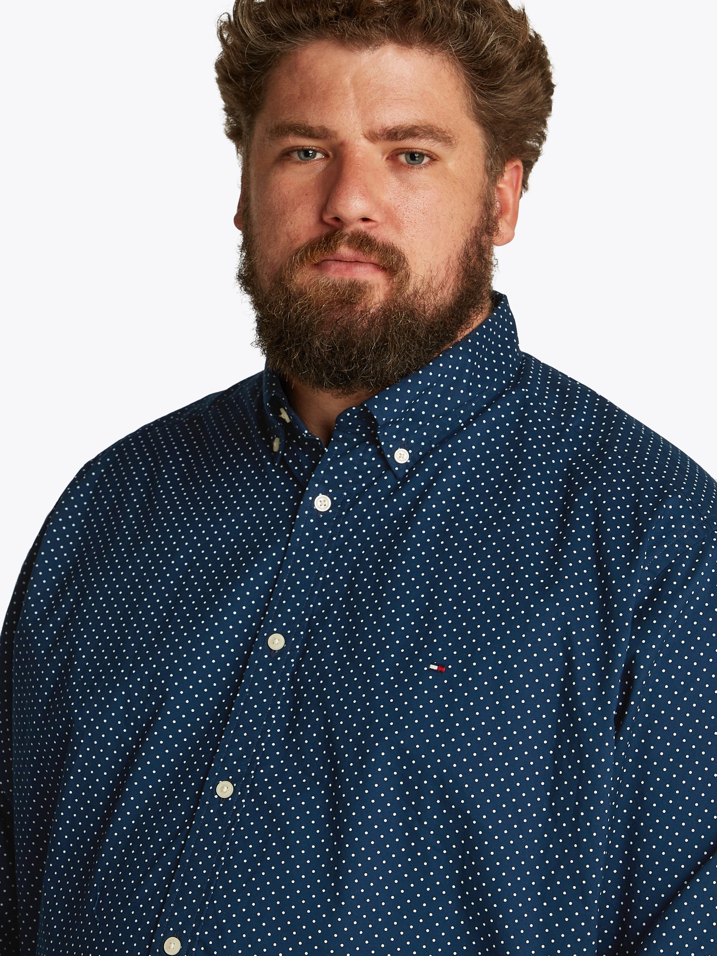 Tommy Hilfiger Overhemd met lange mouwen BT-FLEX POPLIN POLKA DOT S-B in grote maten logoborduring