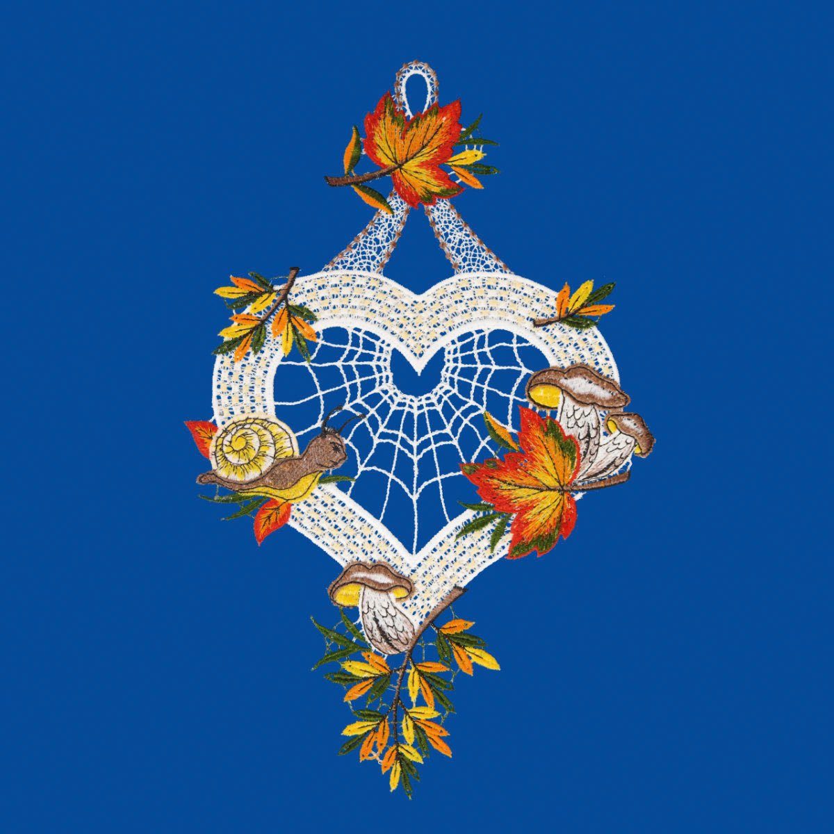 W. Reuter & Sohn - Plauener Spitze® Raamdecoratie "Herfstliefde" in kleur