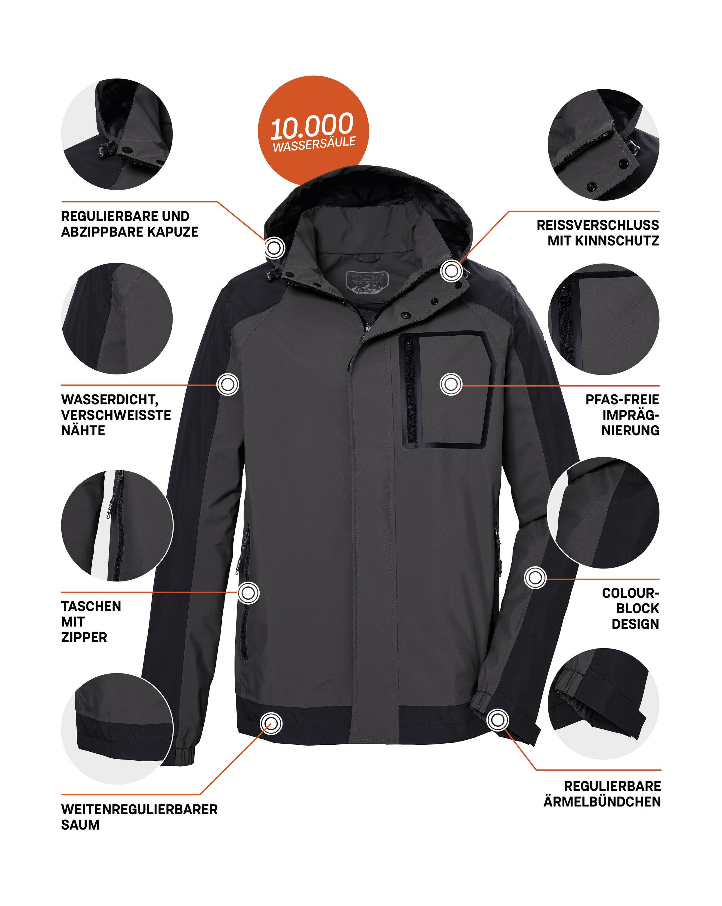 Killtec Outdoorjack KOS 54 MN JCKT wind- en waterdicht, ademend, pfas-vrij geïmpregneerd