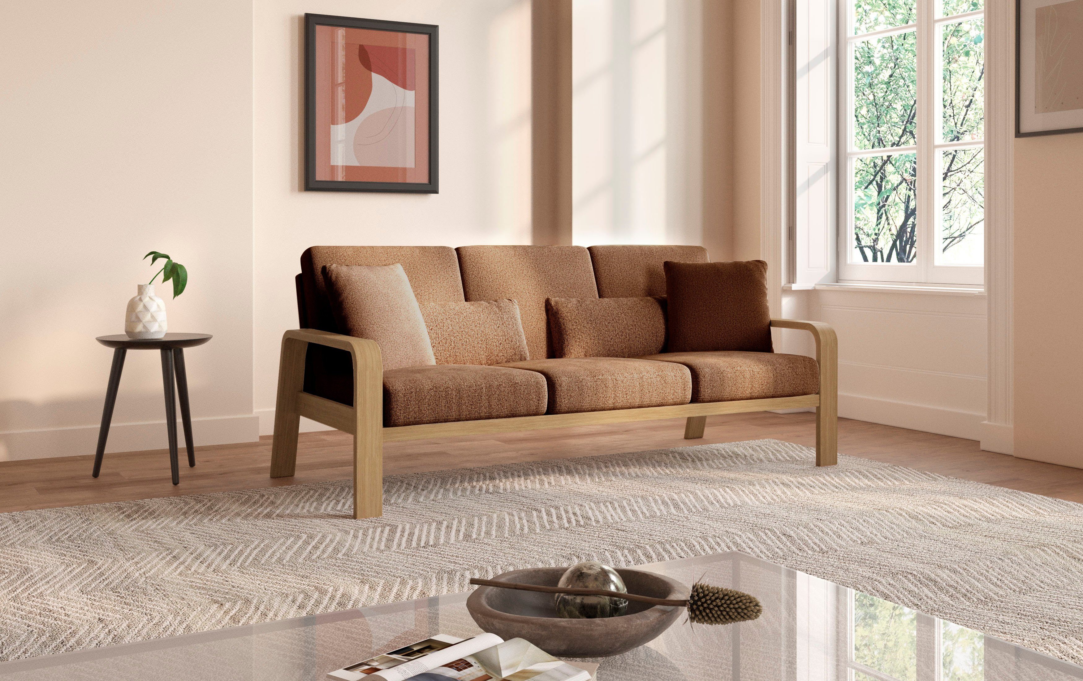 sit&more 3-zitsbank Kolding Armleuningen van natuurlijk beukenhout, verschillende bekledingen en kleuren