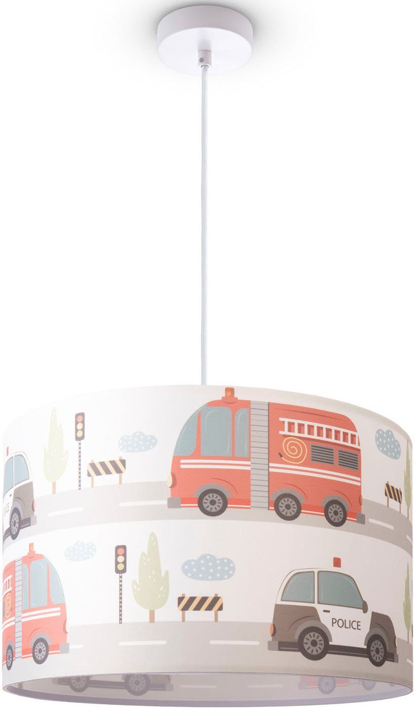 Paco Home Hanglamp Hugo Cabri Pendellamp kinderkamer aan plafond stof lampenkap brandweer politie