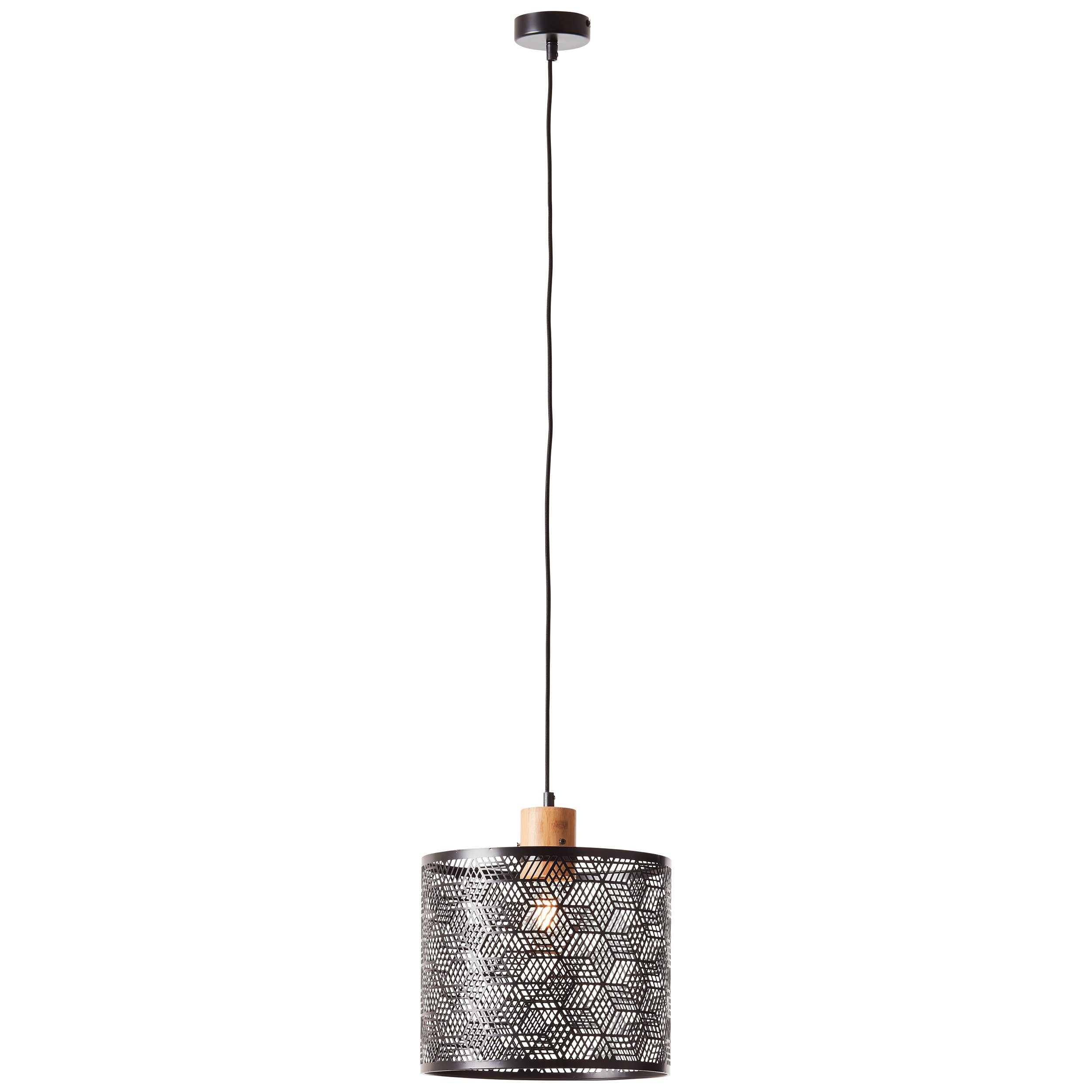 Brilliant Leuchten Hanglamp Santy 120 x 29 cm, e27, metaal/bamboe, zwart/natuurlijk