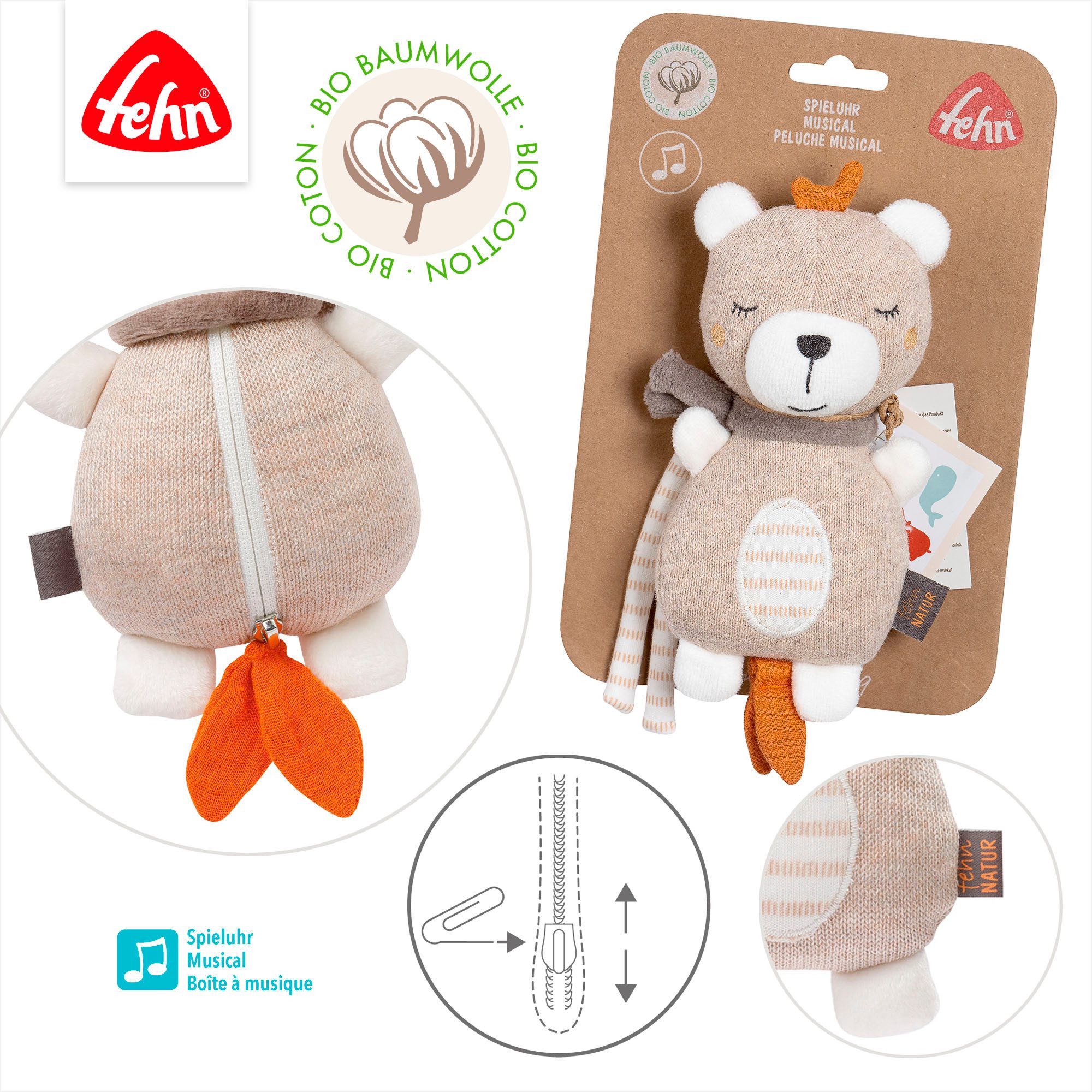 Fehn Speeldoosje FehnNATUR, mini-speeldoosje teddy