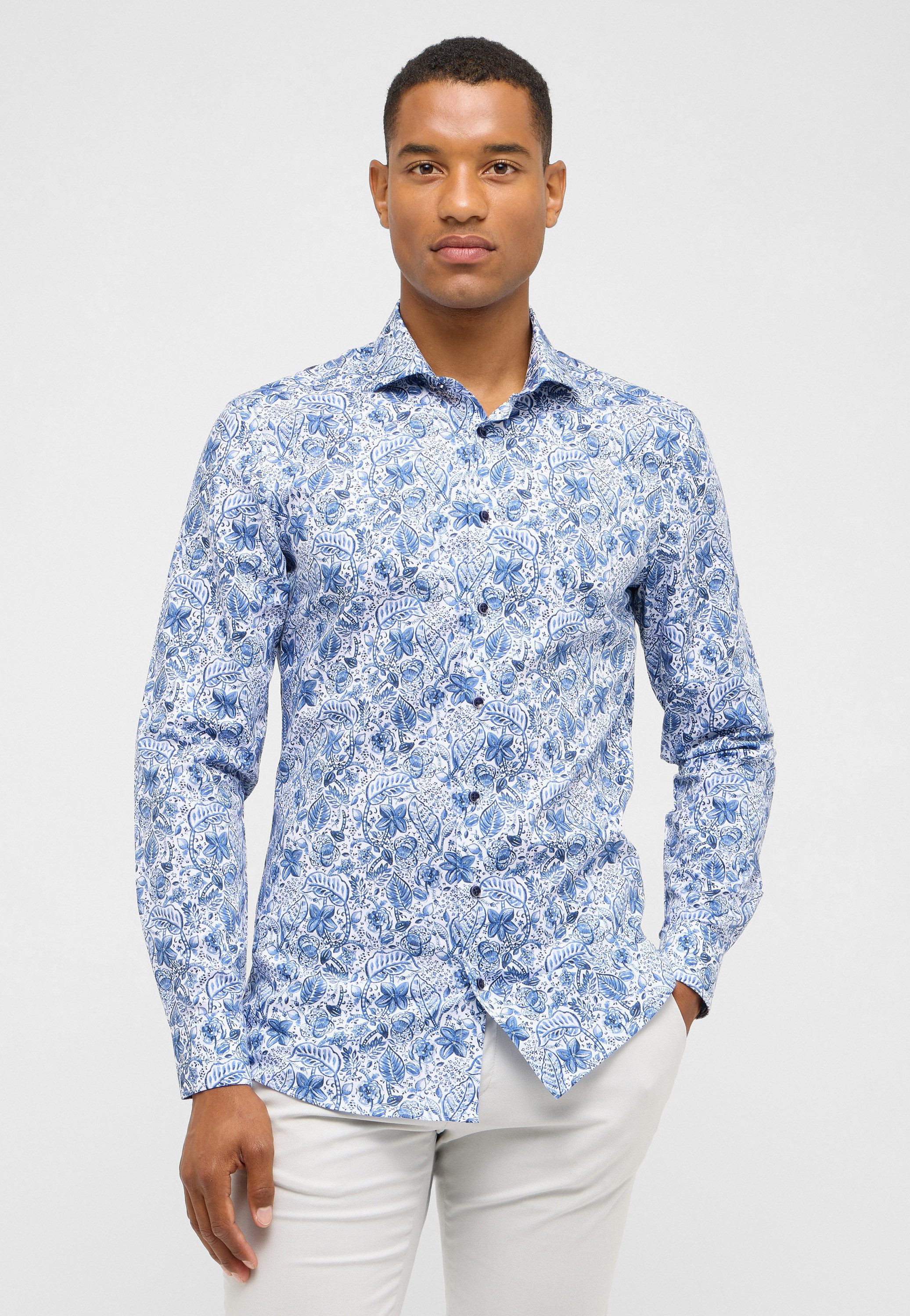 Eterna Overhemd met lange mouwen Slim fit NON IRON (strijkvrij) heren overhemden maat 39 blauw