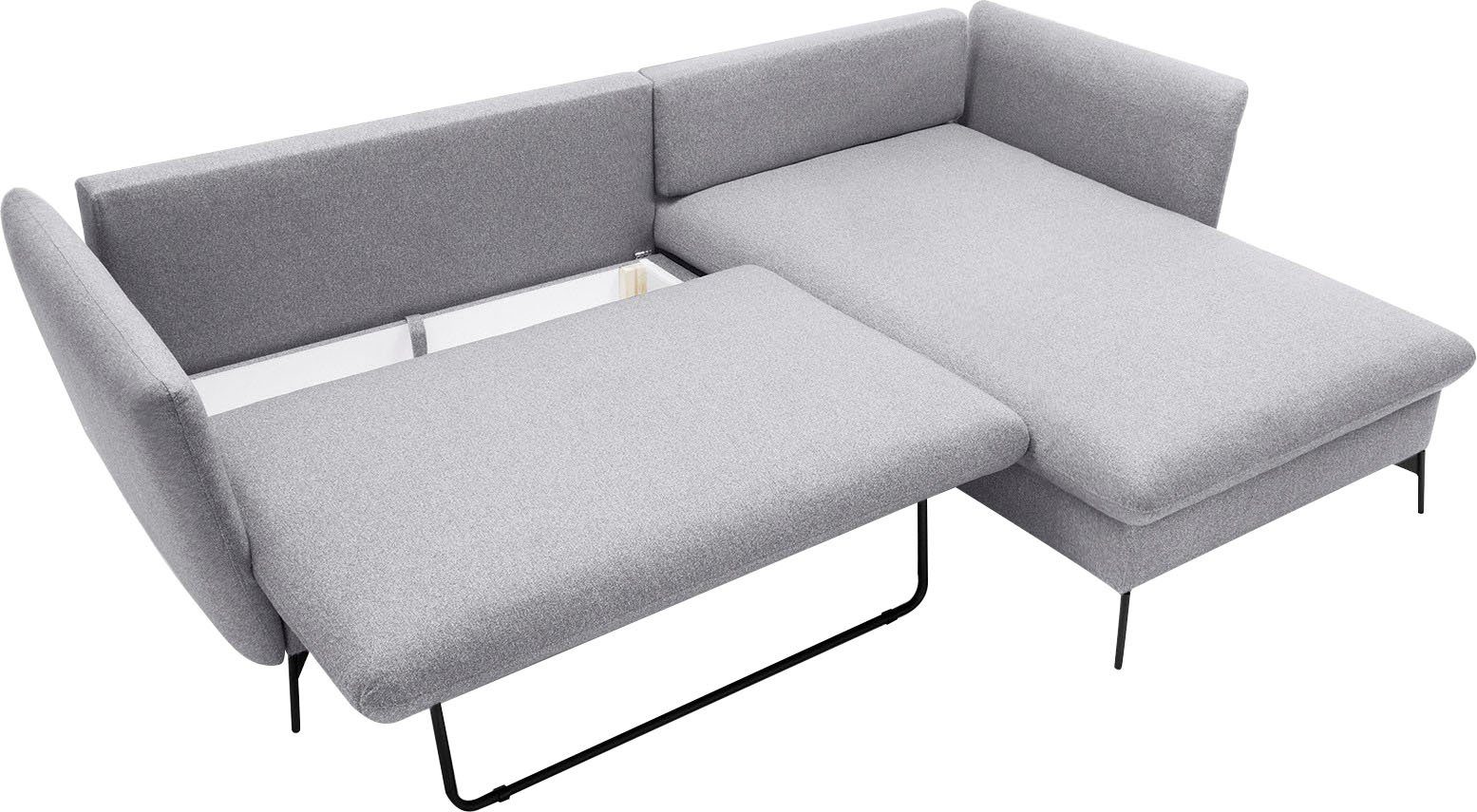 andas Hoekbank LIVORNO,258 cm, L-model, Slaapfunctie en bedlade (139/224 cm), fluweel, structuur, geweven stof