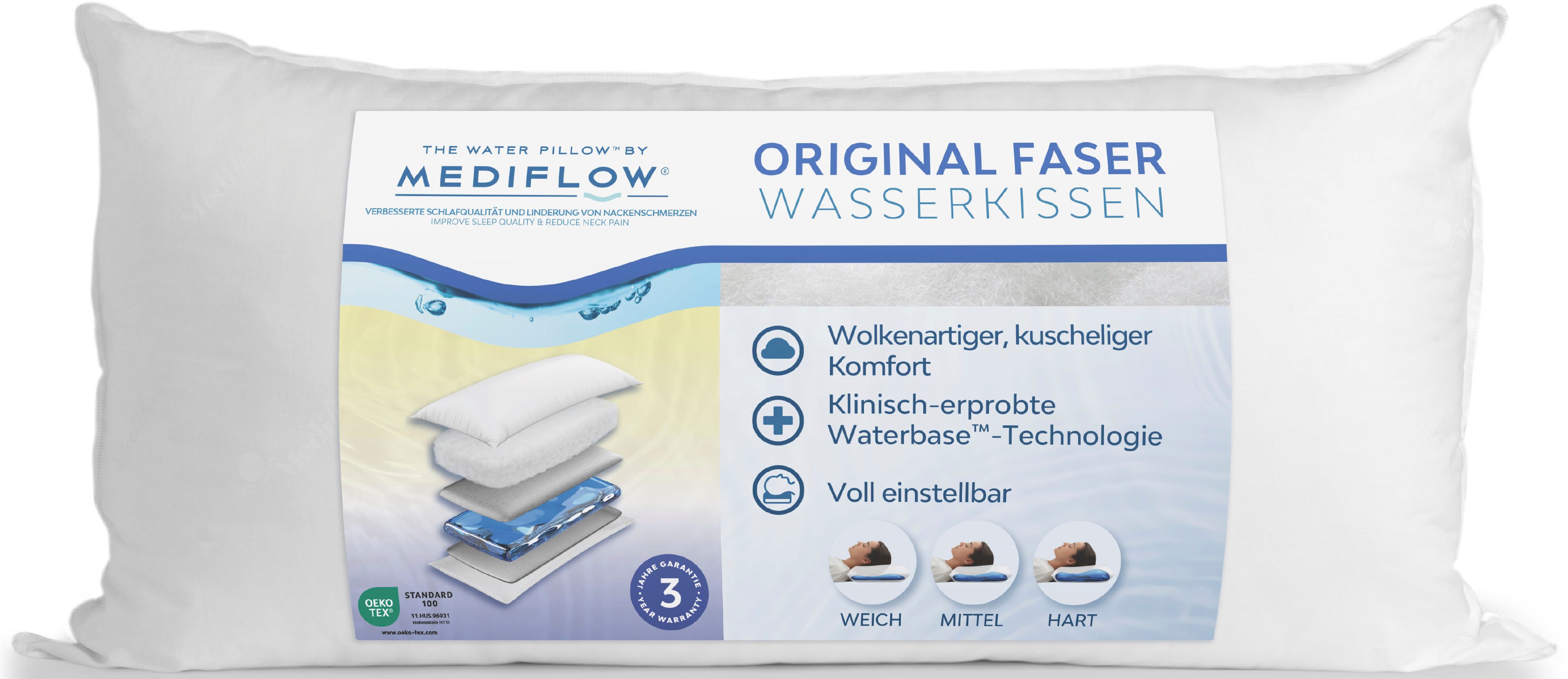 Mediflow Waterkussen Hoofdkussen Mediflow, individueel aanpasbare vulling, kussen in 40x80 cm, waterkern met ondersteunende werking, Made in Germany (set)