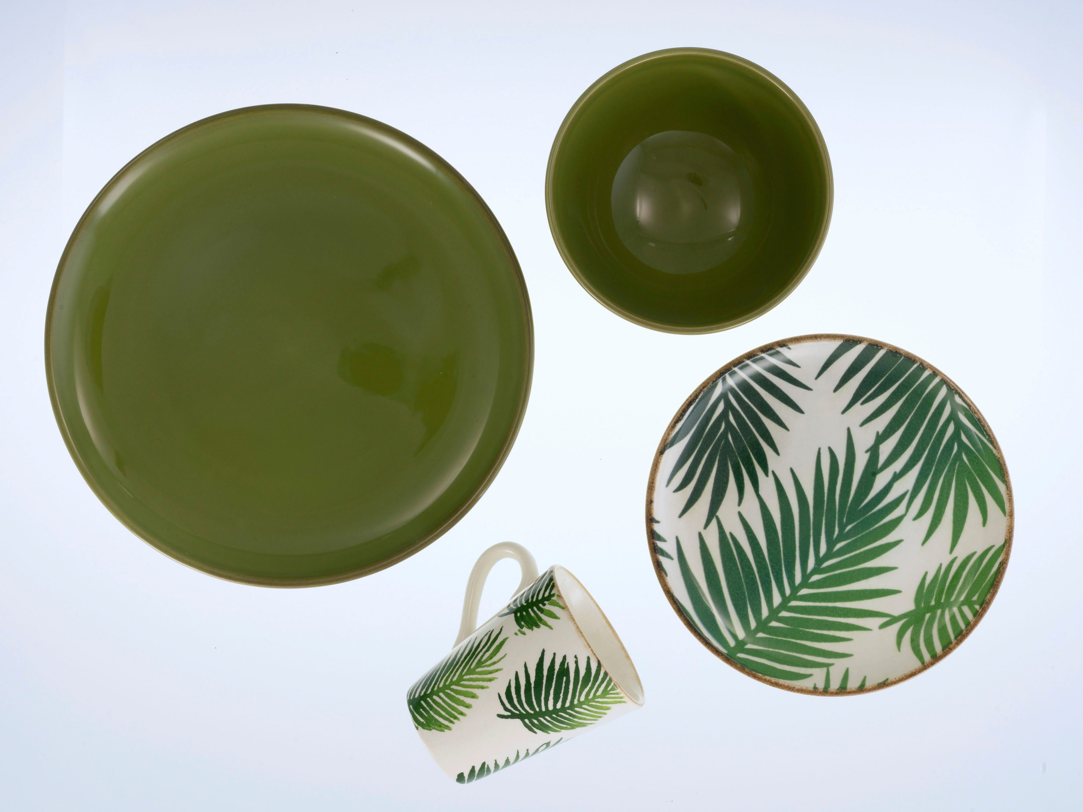 CreaTable Combi-servies Servies-set Ibiza Servies, met tropische decor, Made in Europe, 16 delen voor 4 personen (set, 16-delig)