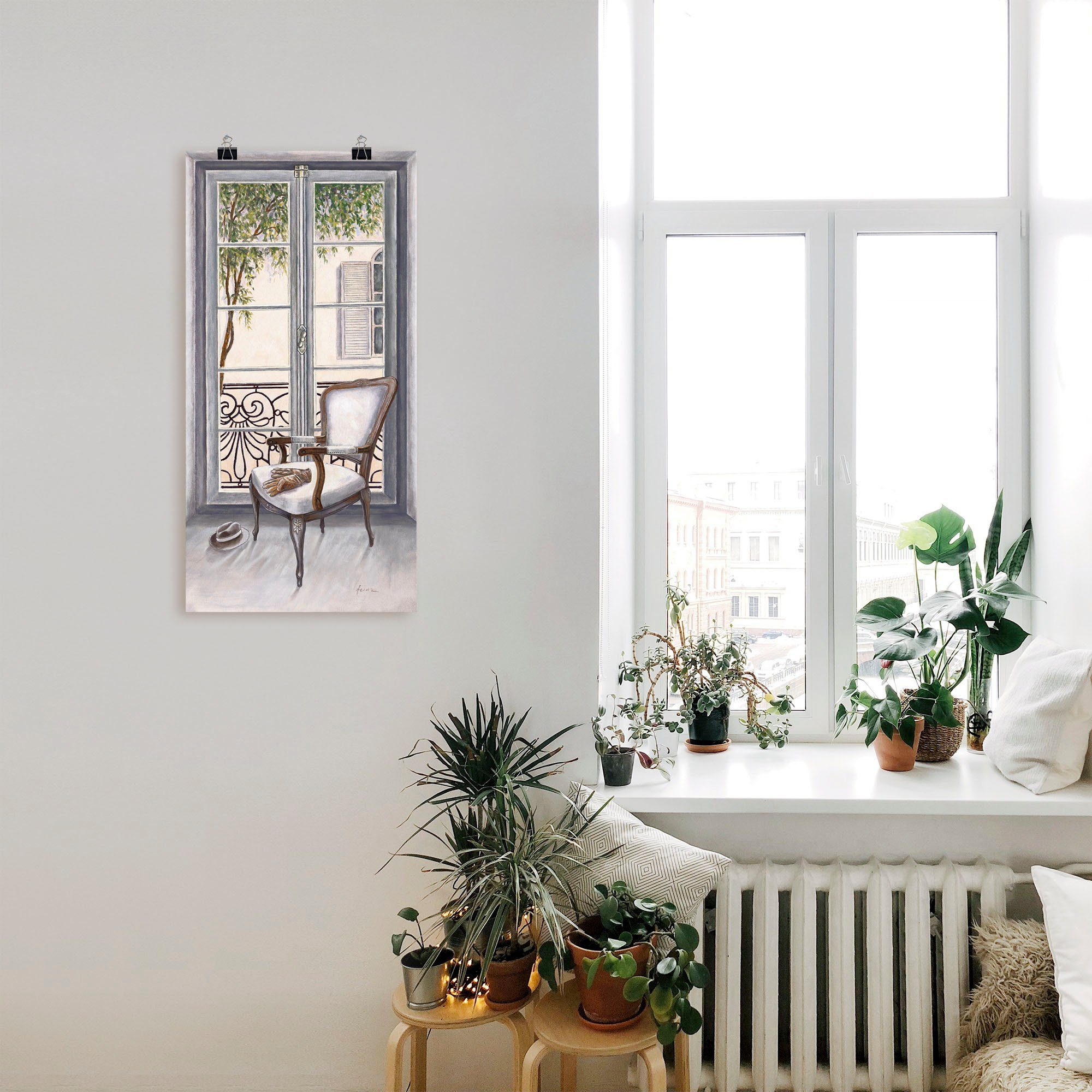 Artland Artprint Fauteuil voor een raam als artprint van aluminium, artprint voor buiten, artprint op linnen, poster, muursticker