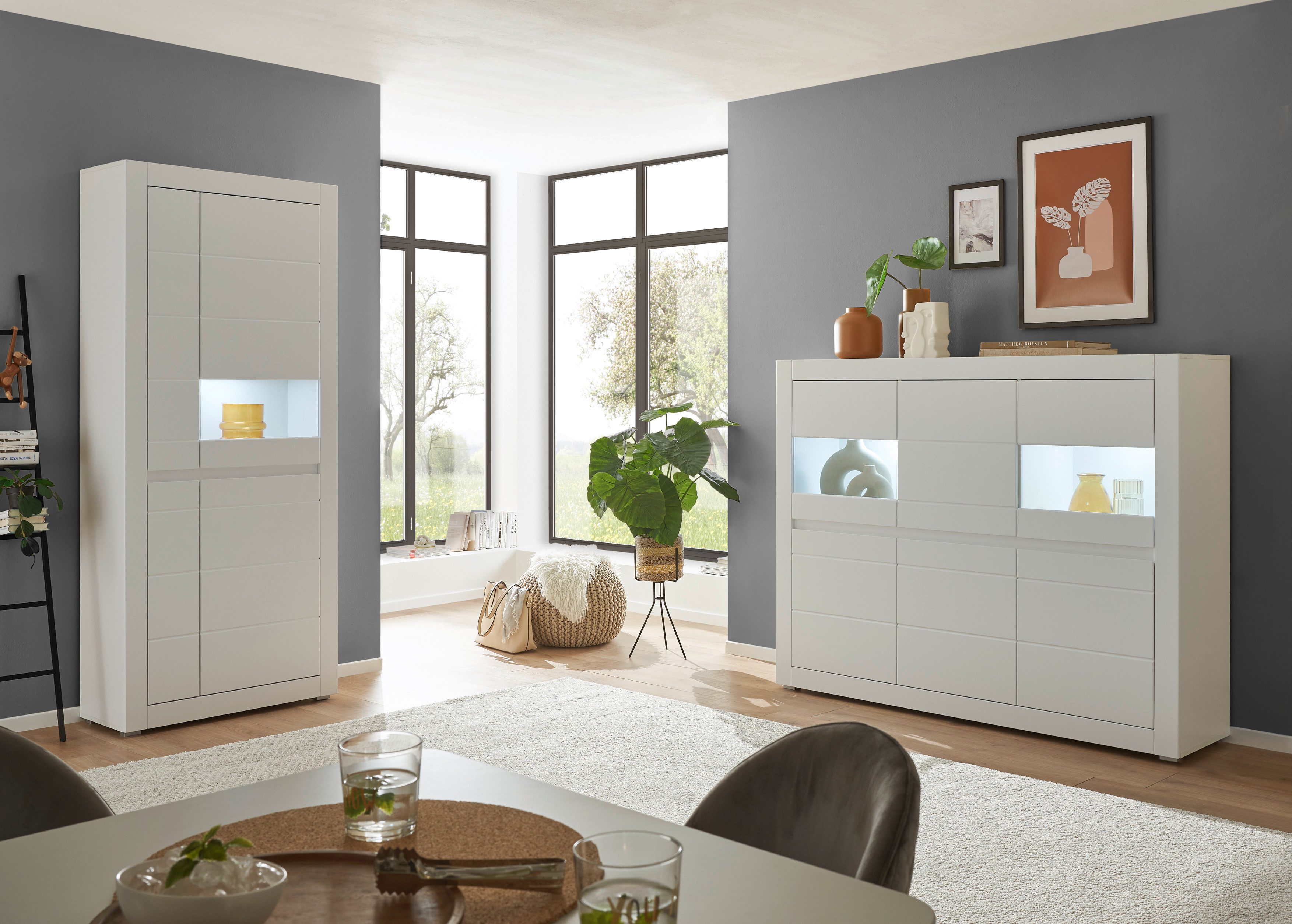INOSIGN Highboard Chester, moderne ladekast, Kast met opbergruimte, Sideboard in Mat Wit (1 stuk)