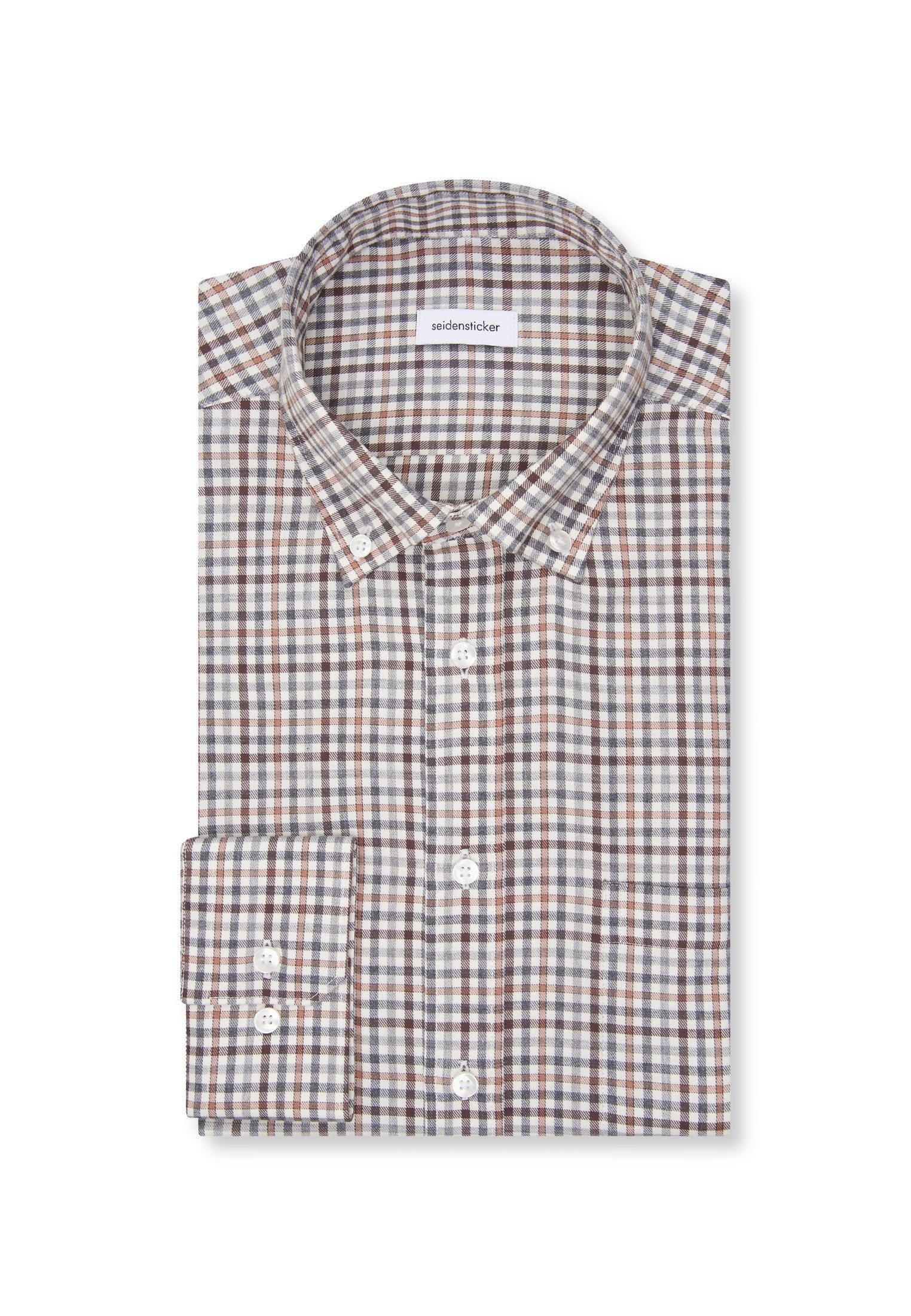 seidensticker Flanellen overhemd Zwarte roos Regular 1/1 Button-down kraag ruit