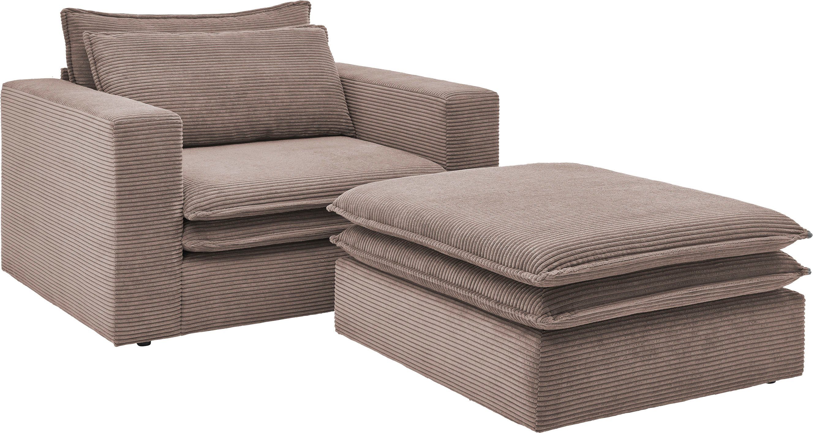Places of Style Zithoek PIAGGE Hoogwaardige cord, loveseat en loveseat-hocker als set (2-delig)