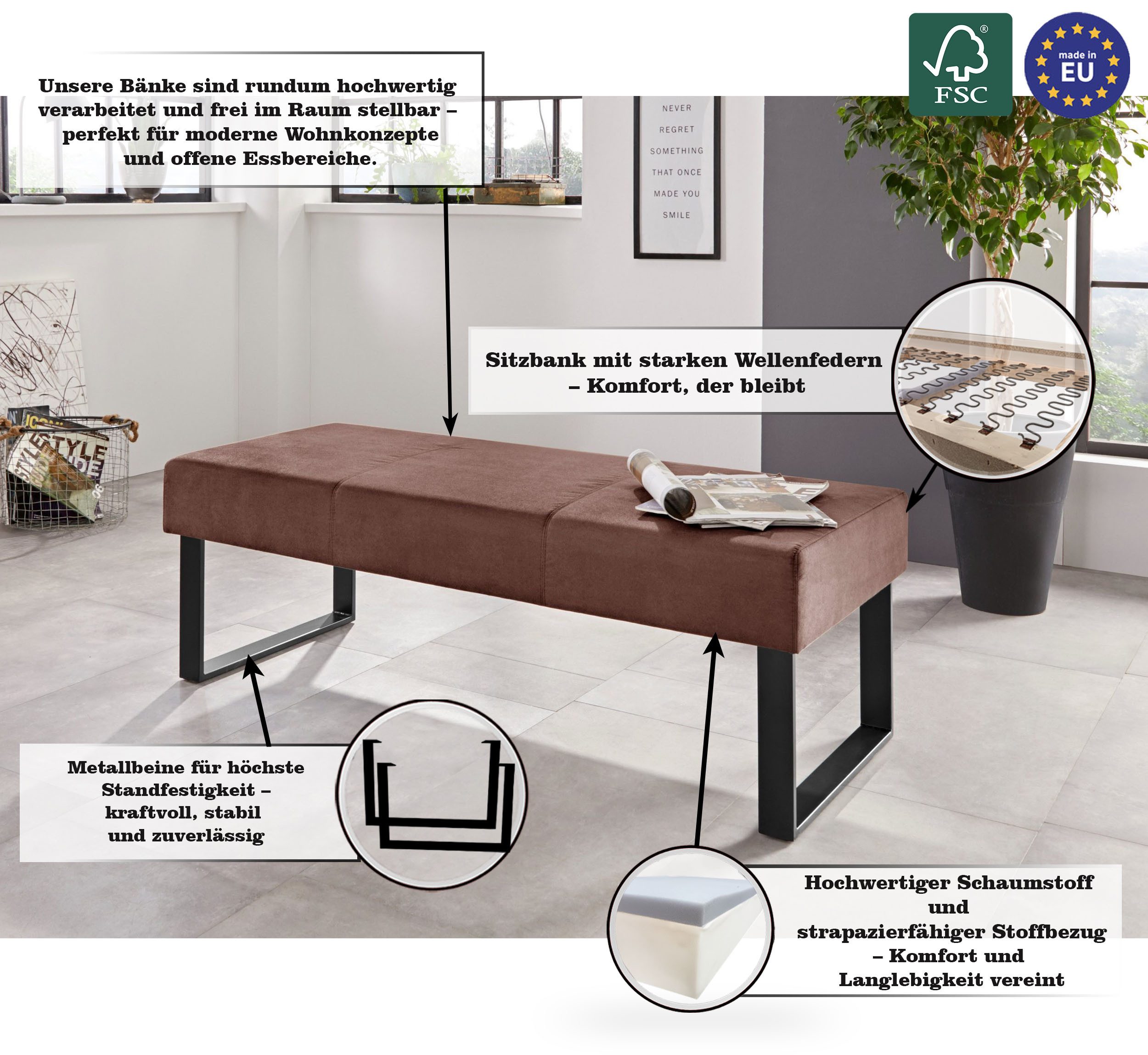 Home affaire Zitbank Oliver Breedte 140 cm, met metalen frame
