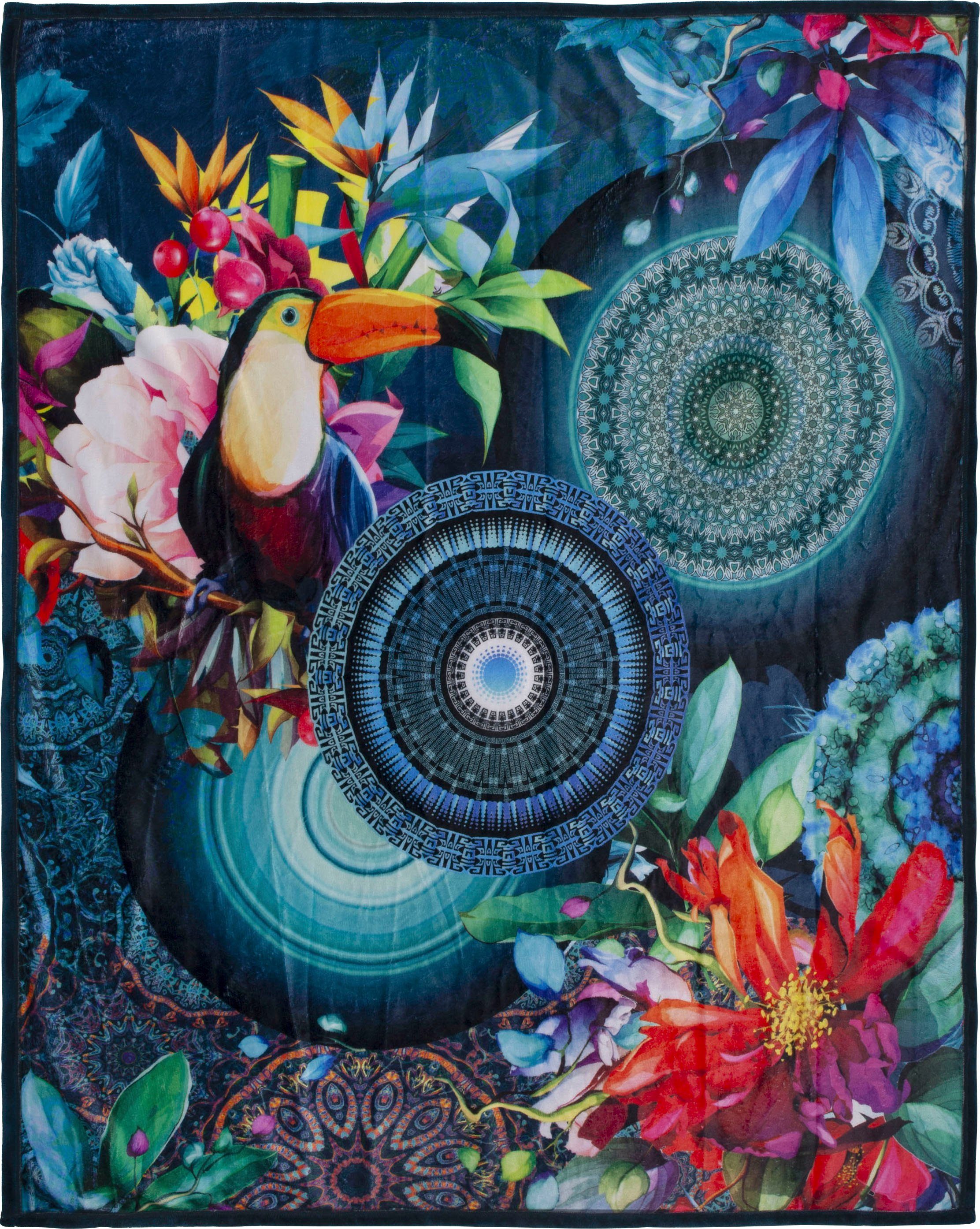 hip Plaid Cailani Zeer zacht, knuffeldeken, 130x160 cm, omkeerbaar, mandala, donkerblauw plaids blauw