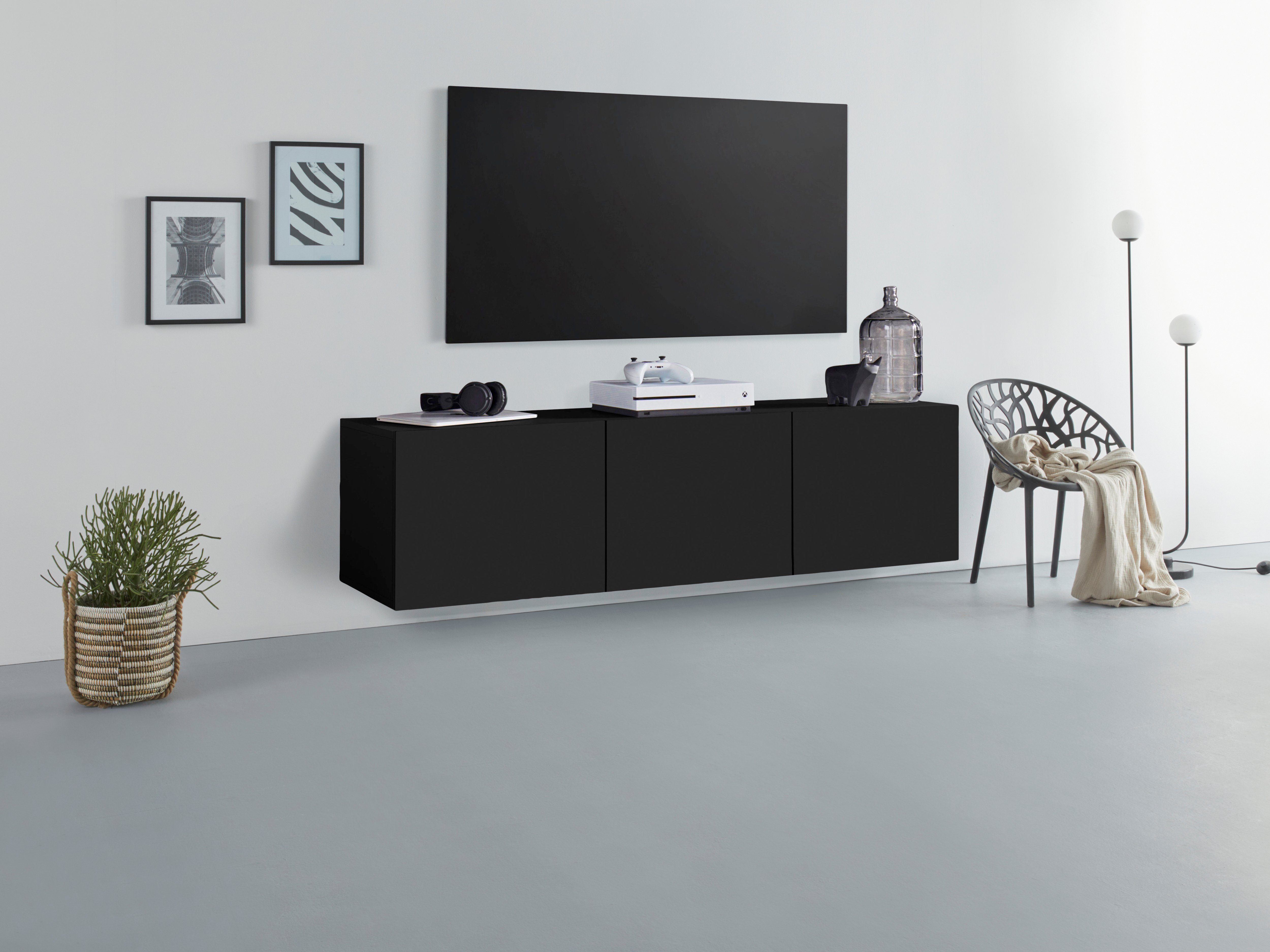 borchardt Möbel Tv-meubel Sophia Breedte 139 cm met 3 deuren, staand en hangend lowboards zwart