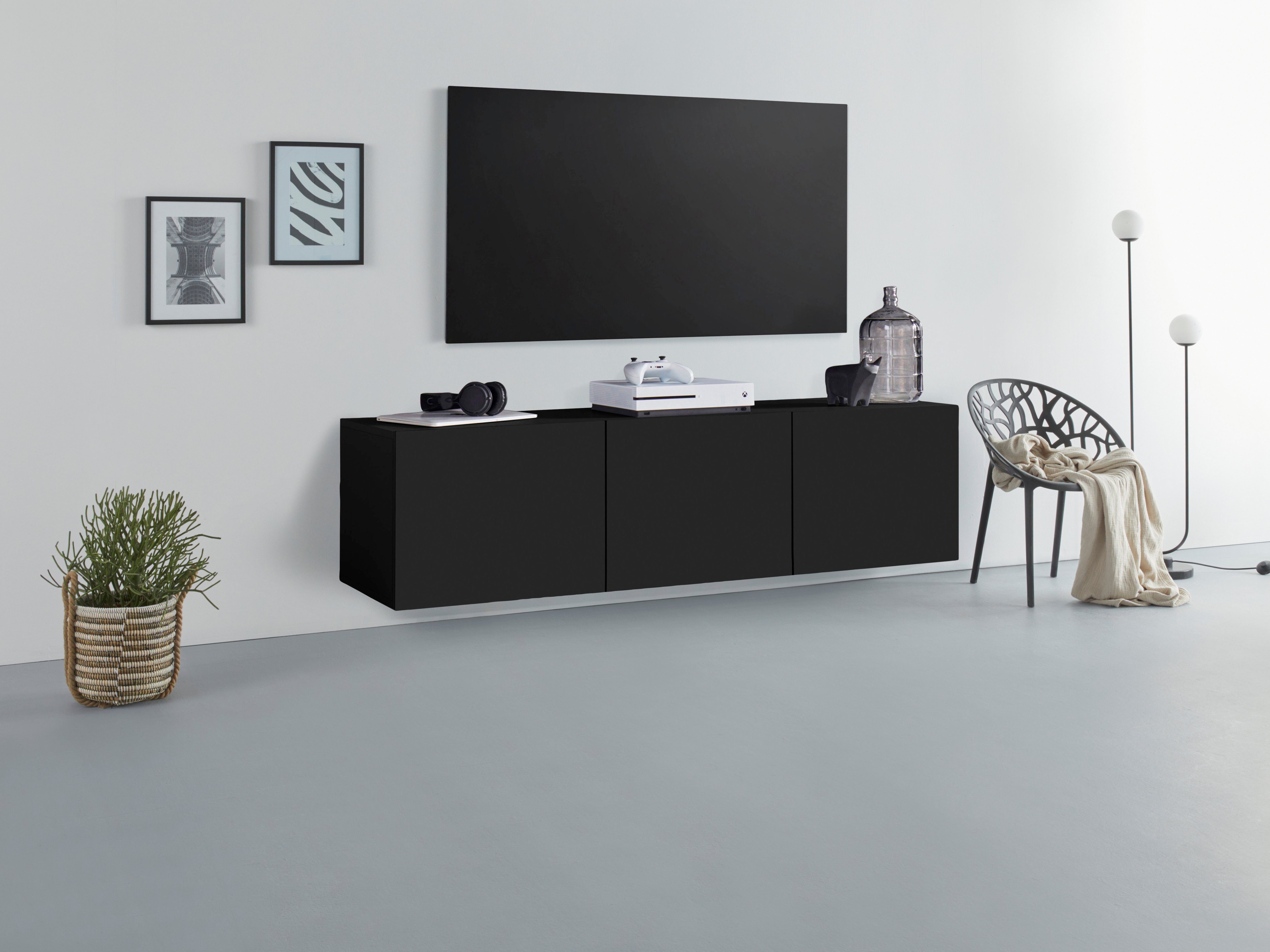 borchardt moebel tv-meubel sophia breedte 139 cm met 3 deuren, staand en hangend zwart