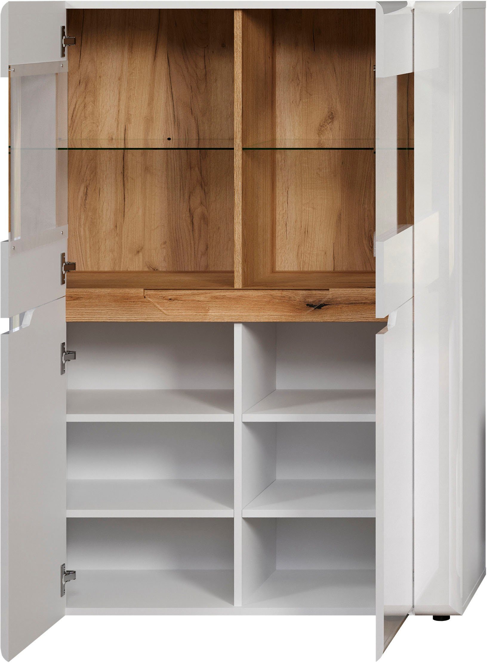 INOSIGN Vitrinekast Graz Hoge kast met glazen deuren Grifflos, breedte 96 cm, hoogte 132 cm (1 stuk)