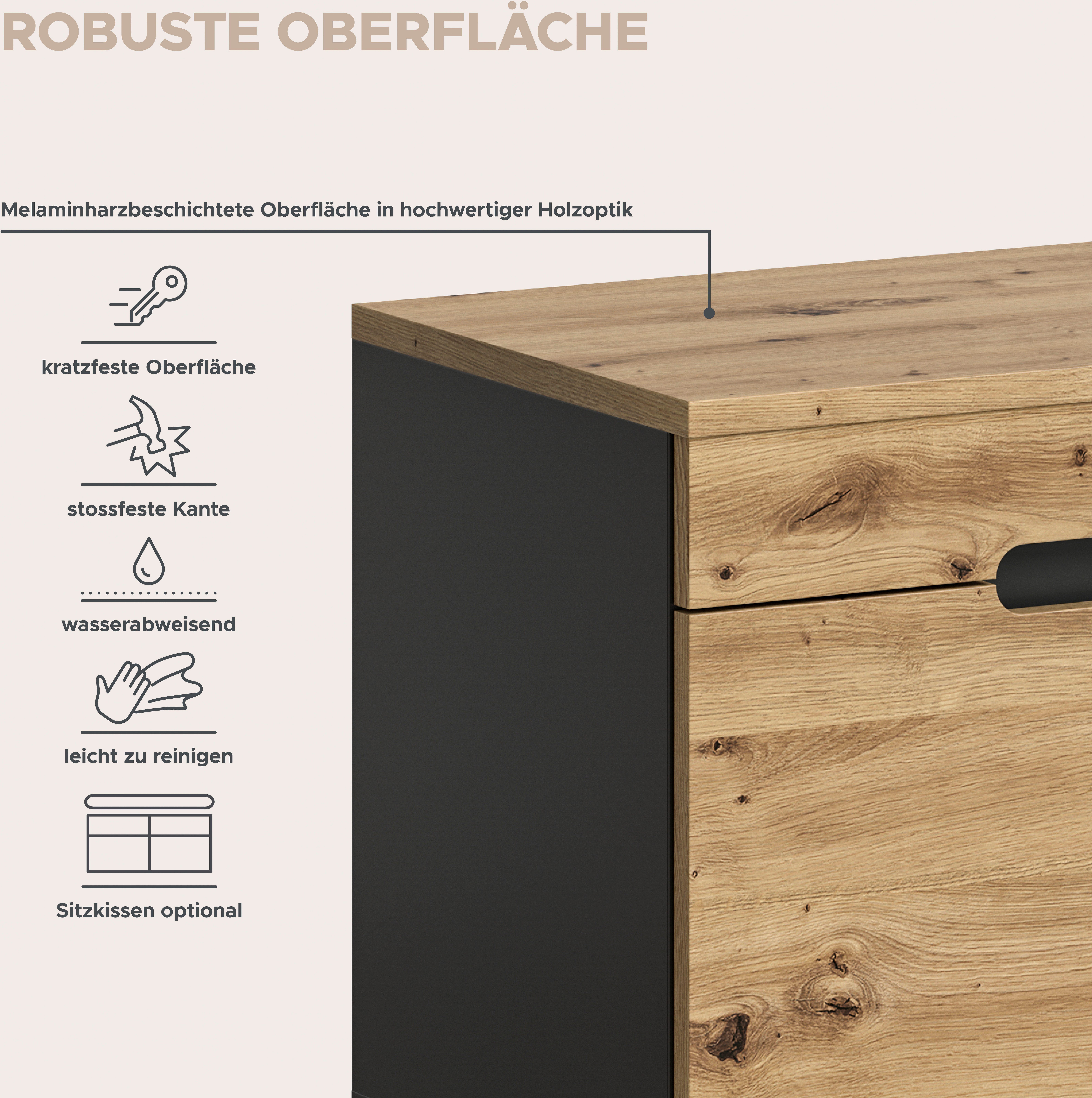 INOSIGN Halmeubelset Garderobecombinatie Rehat, breedte 175cm,in basalt grijs/Artisan eiken Halmeubelen, gangmeubelen, combinatie, hal, garderobe, garderobemeubelen (4-delig)