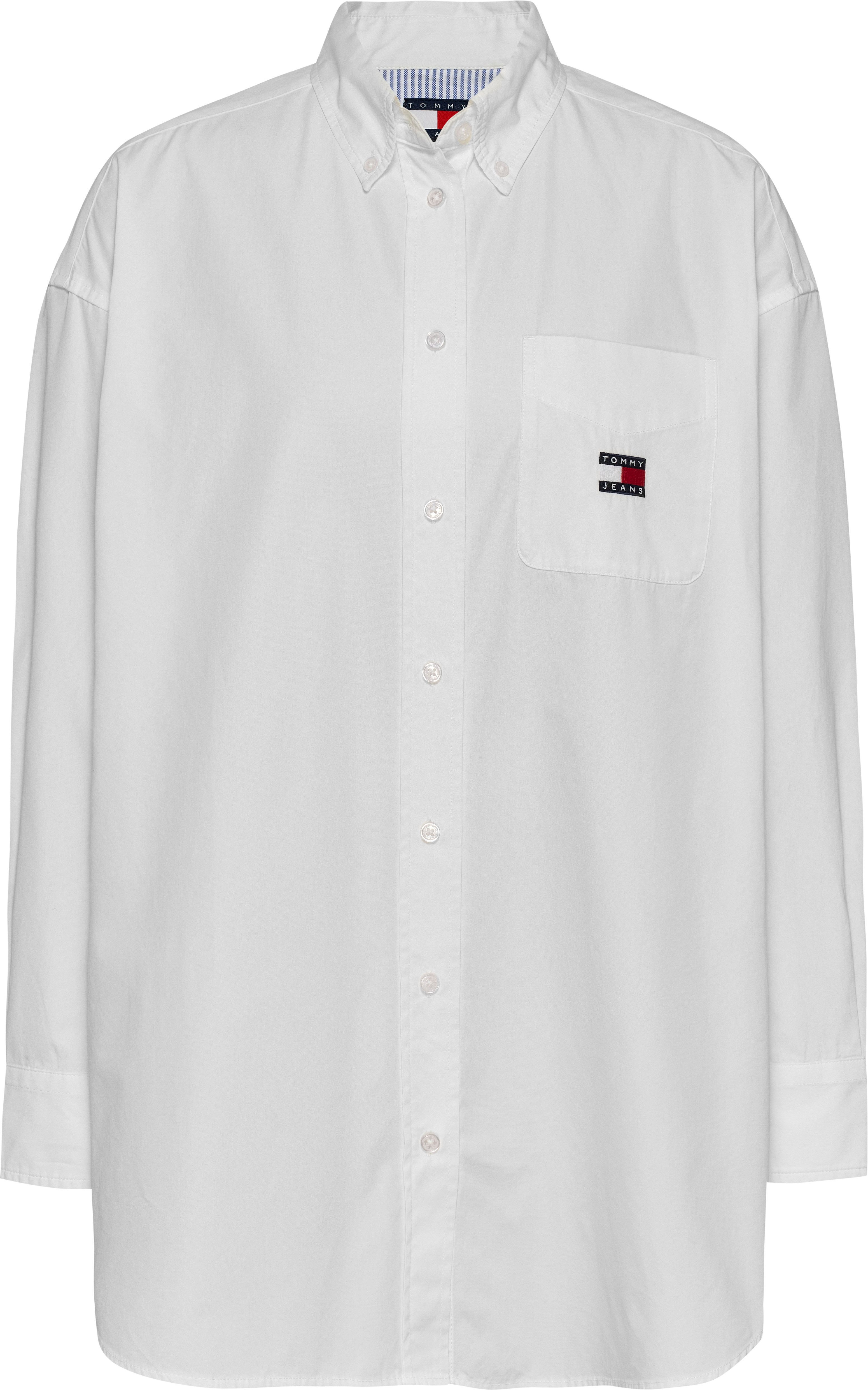 TOMMY JEANS Overhemdblouse TJW OVS BADGE POPLIN SHIRT EXT met borstzak met logoborduring