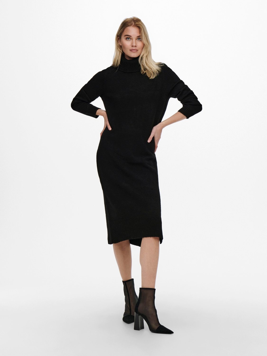 Only Gebreide jurk ONLBRANDIE L/S ROLL NECK DRESS dames jurken maat S (36) zwart