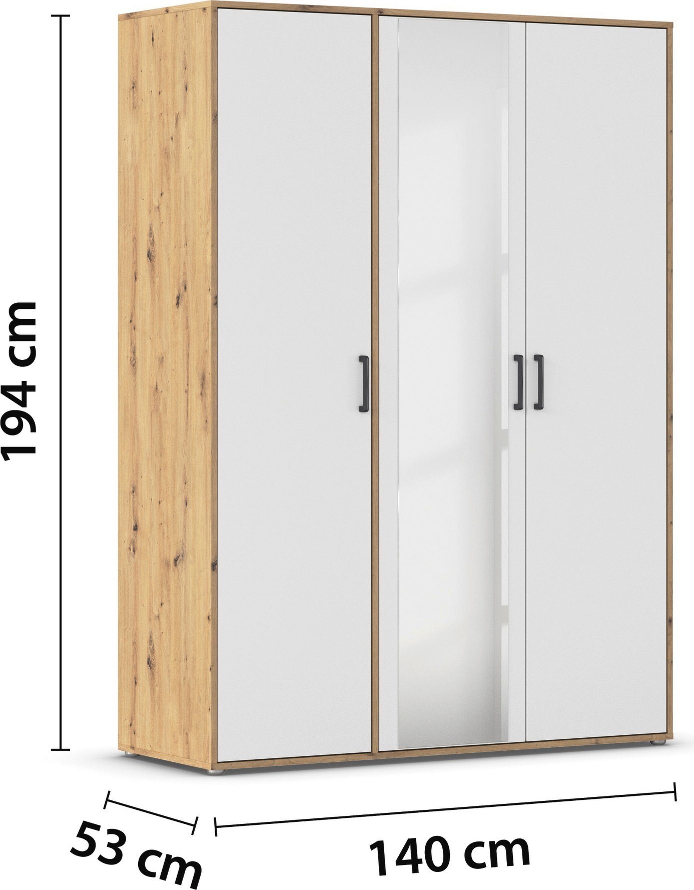 rauch Draaideurkast Voyager met moderne grepen in grijs-metallic en spiegel