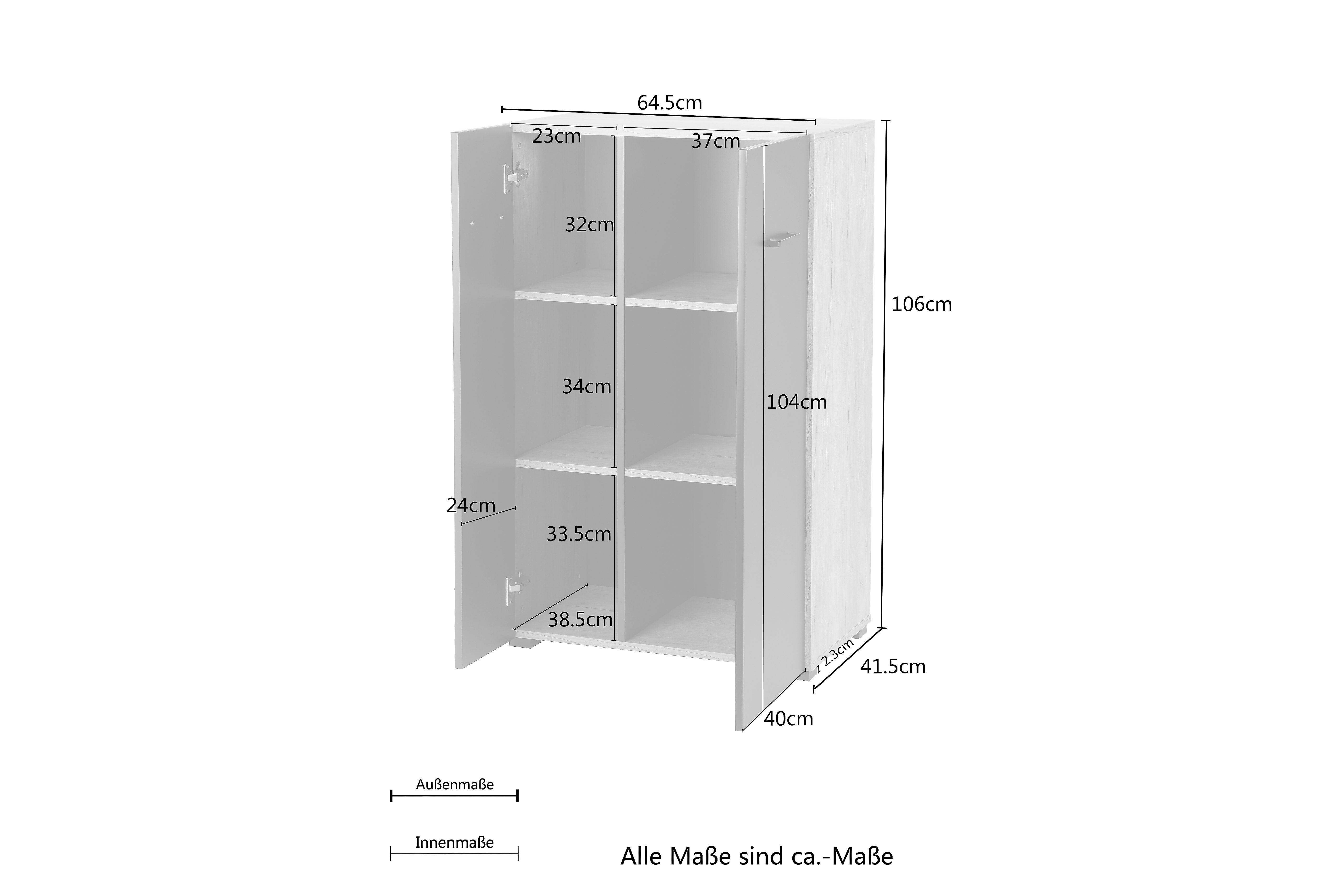 Places of Style Archiefkast Moid, multifunctionele kast, moderne commode met veel opbergruimte, afmetingen 64,5 x 41,5 x 106 cm