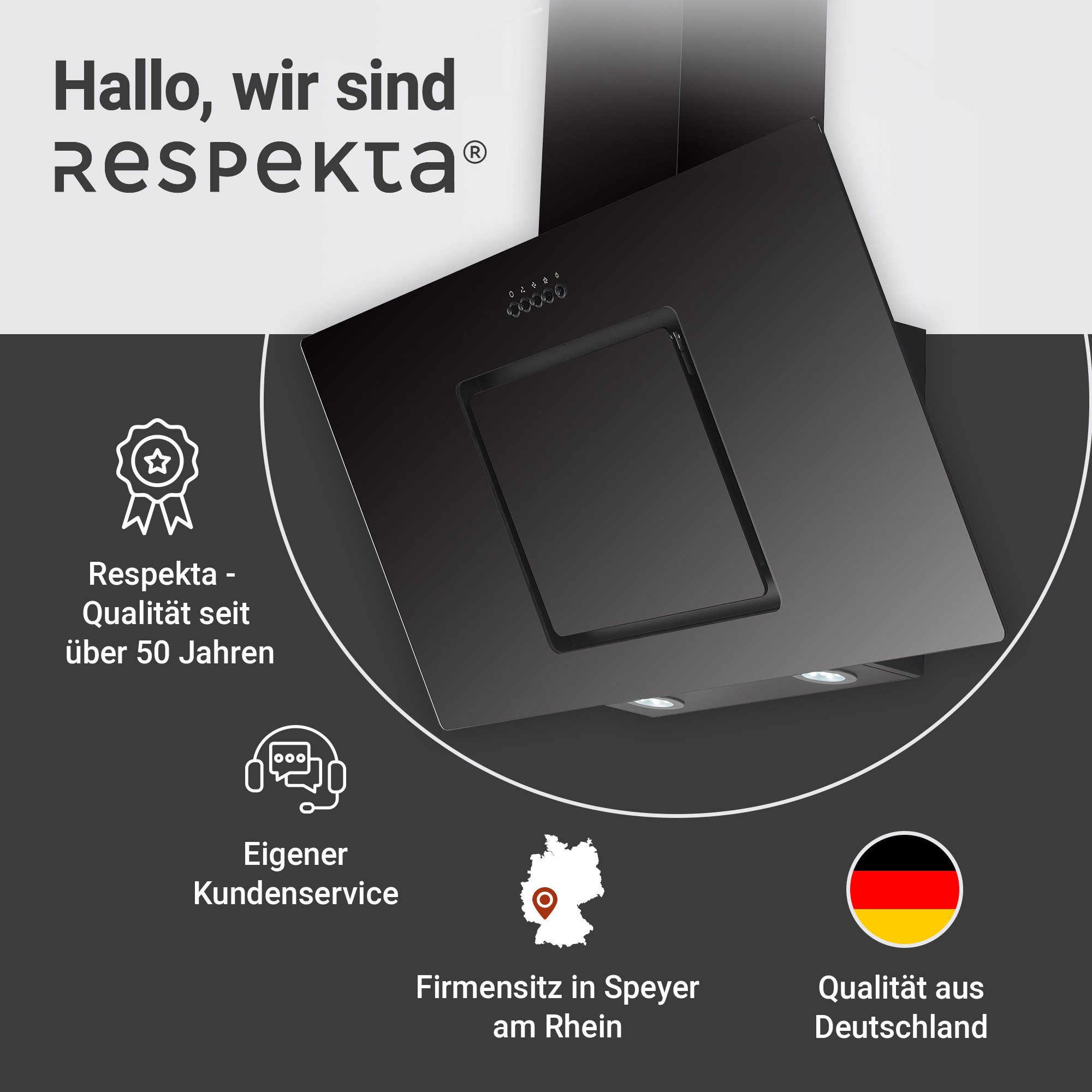 RESPEKTA Schuine wandkap CH 22010 90 cm, 3 vermogensniveaus, led-verlichting, geschikt voor afzuiging en recirculatie