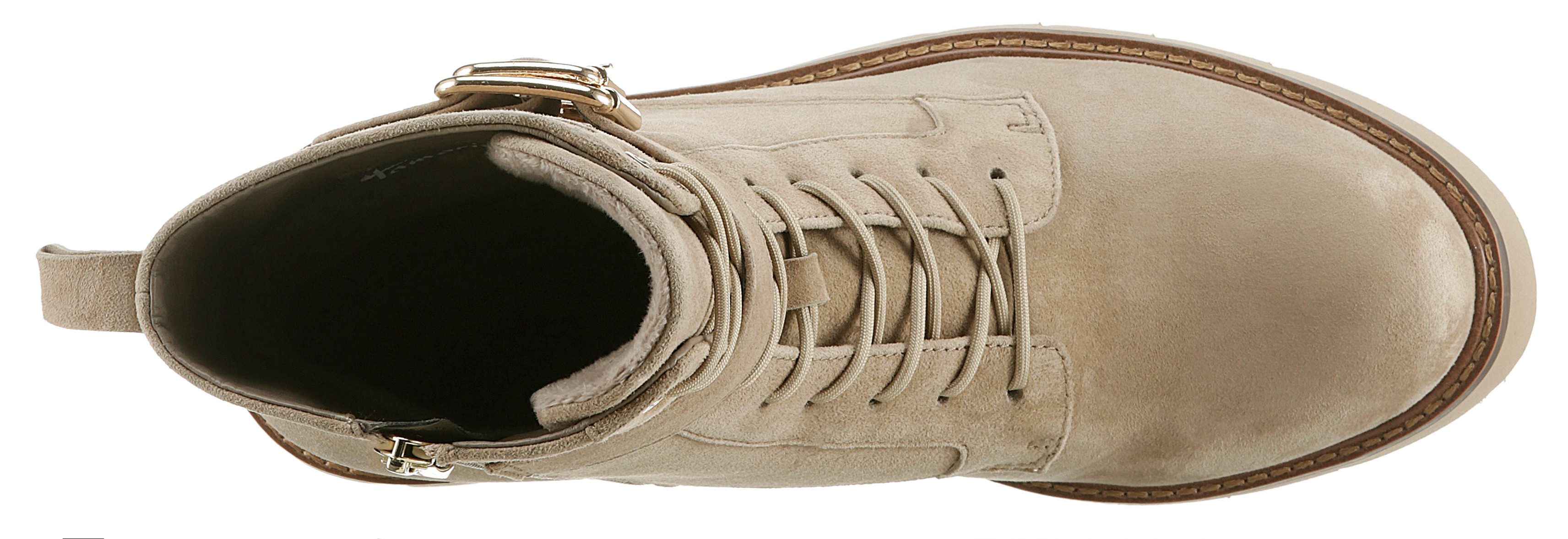 Tamaris Veterlaarsjes blokhak, veterschoenen met modieuze decoratieve gesp