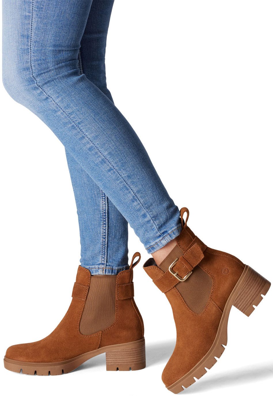 Tamaris Chelsea-boots blokhak, businessmode, enkellaars met decoratieve gesp
