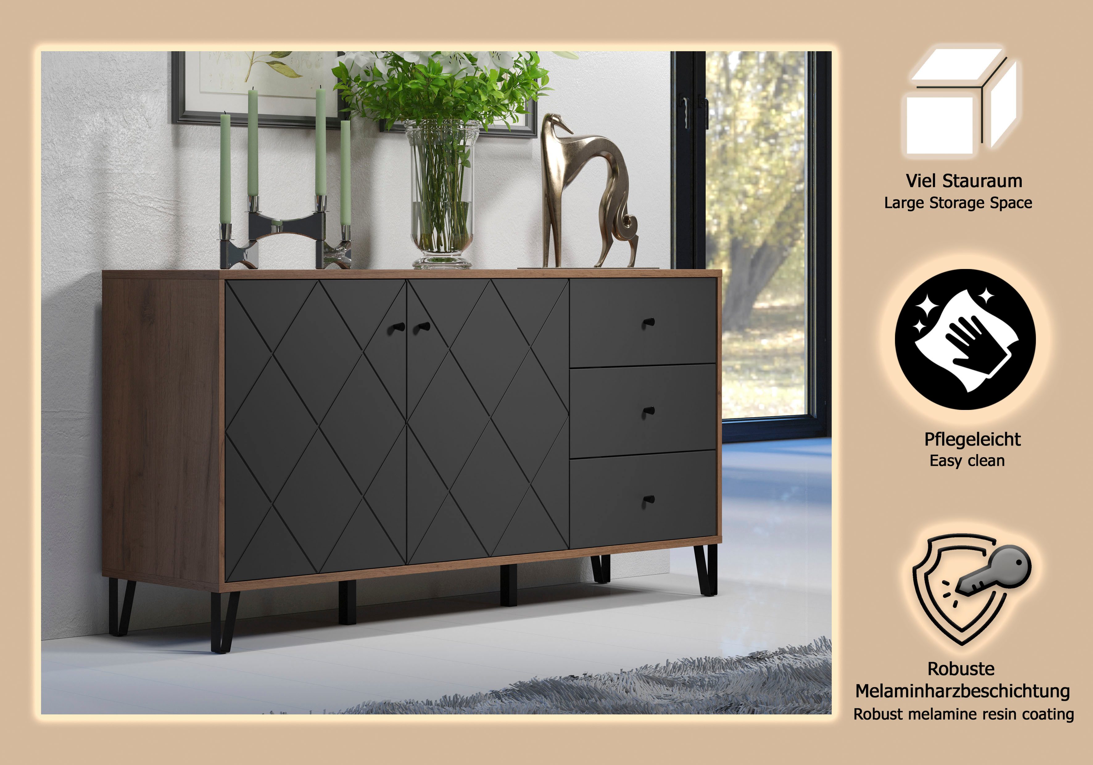 Places of Style Dressoir MOLVENO opvallend design met gestructureerde fronten, soft-closetechniek (1 stuk)