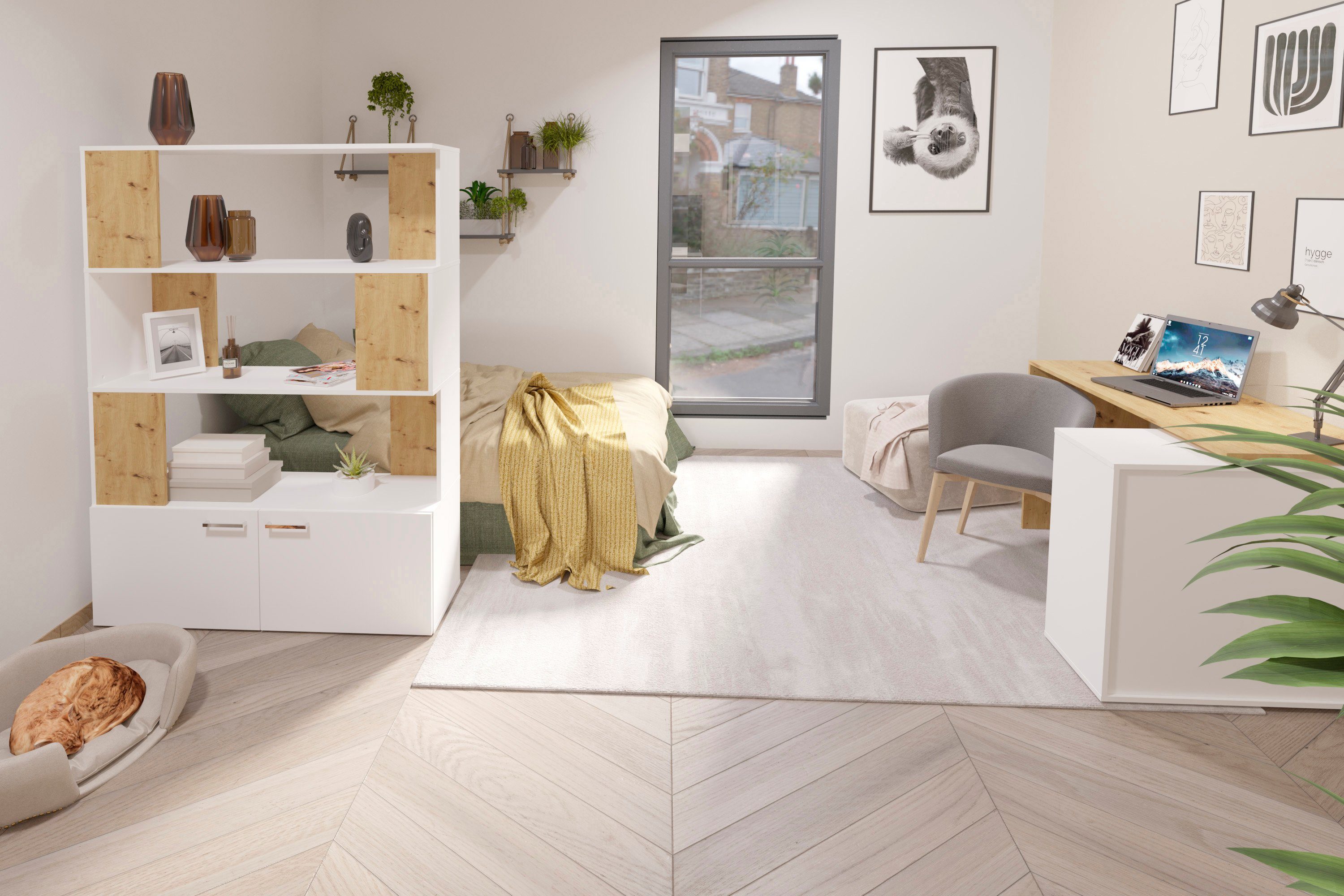 FMD Room divider Varel Breedte 117 cm open kasten