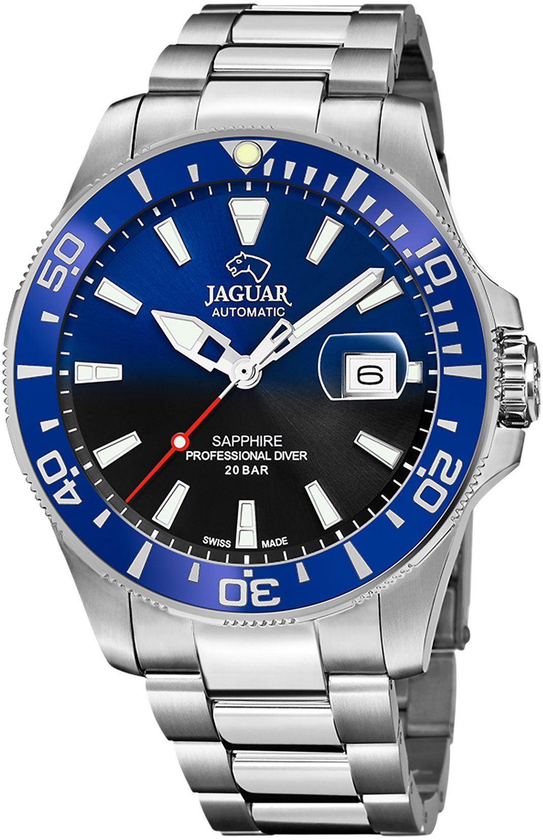 Jaguar Automatisch horloge Automaat Horloge, herenhorloge, saffierglas, Swiss Made, stalen armband