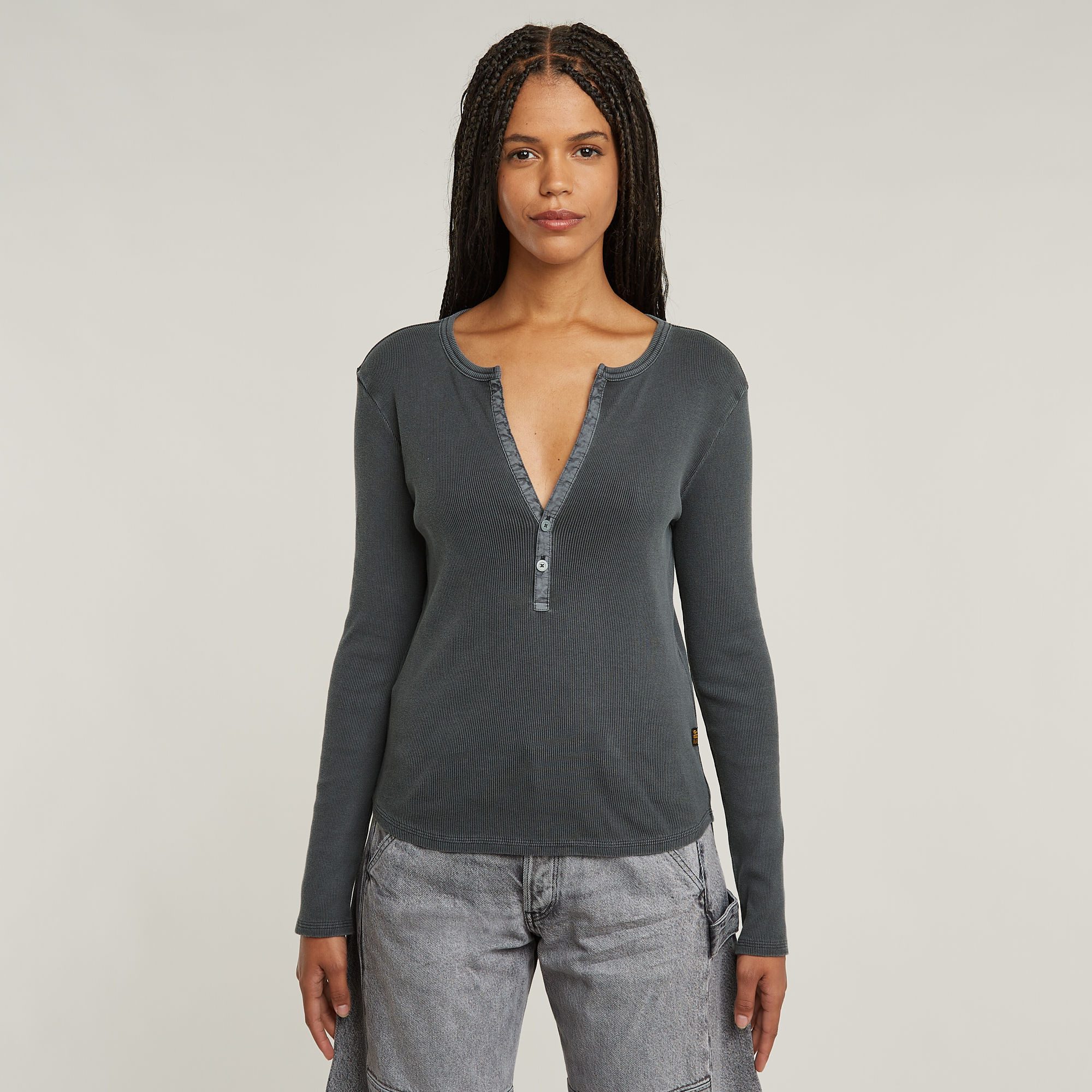 G-Star RAW Shirt met lange mouwen Deep v slim met knoopsluiting dames longsleeves maat M (38) blauw