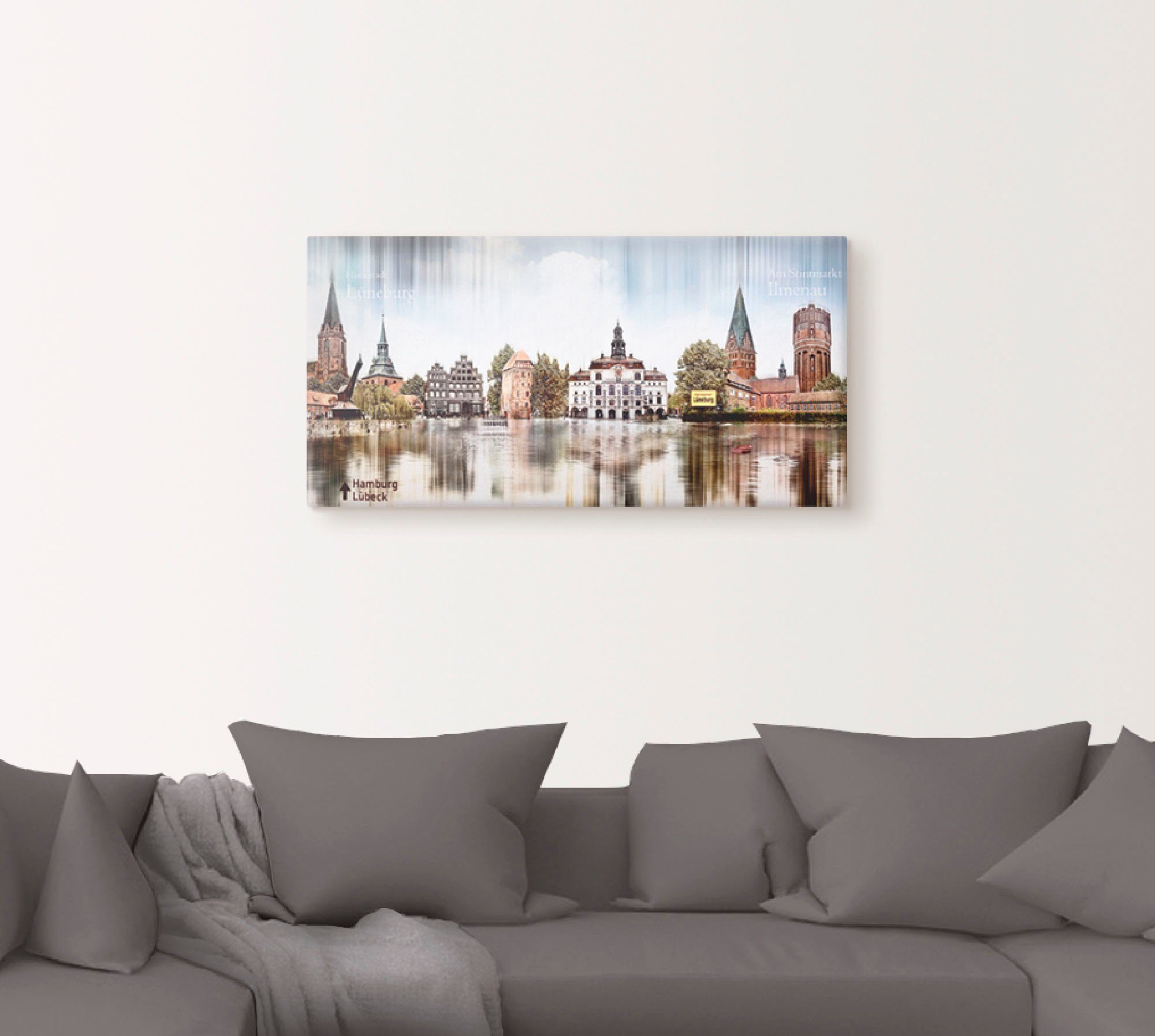Artland Artprint op linnen Lüneburg skyline abstracte collage