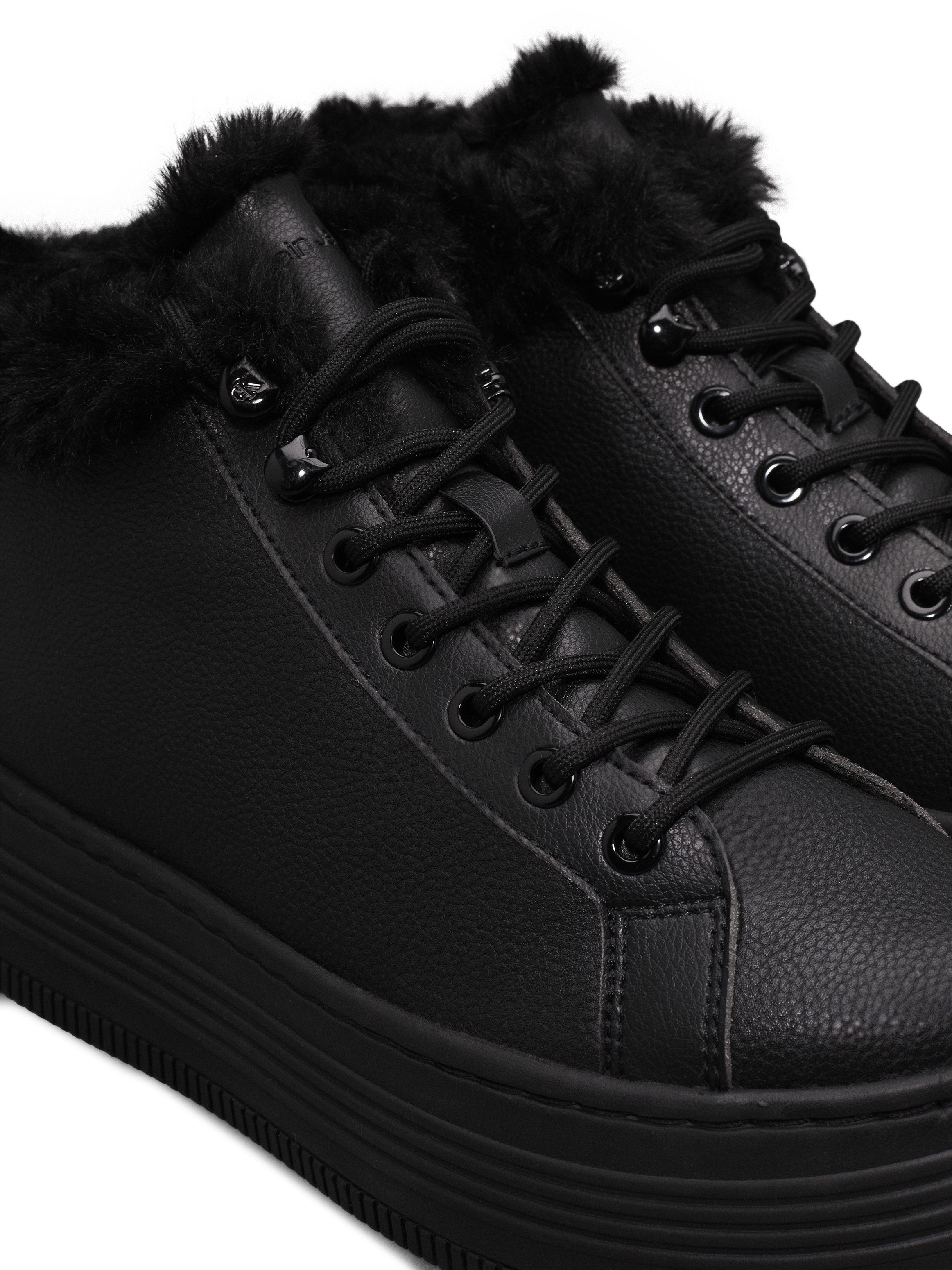 Calvin Klein Winterlaarzen BOLD PLATF LOW LACEUP MG LTH , plateaulaarzen, enkellaarsje, high-top sneaker, logo in de loopzool