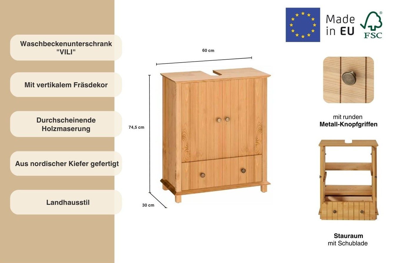Home affaire Wastafelonderkast Vili Badkamerkast, onderkast, wastafelonderkast, breedte 60 cm