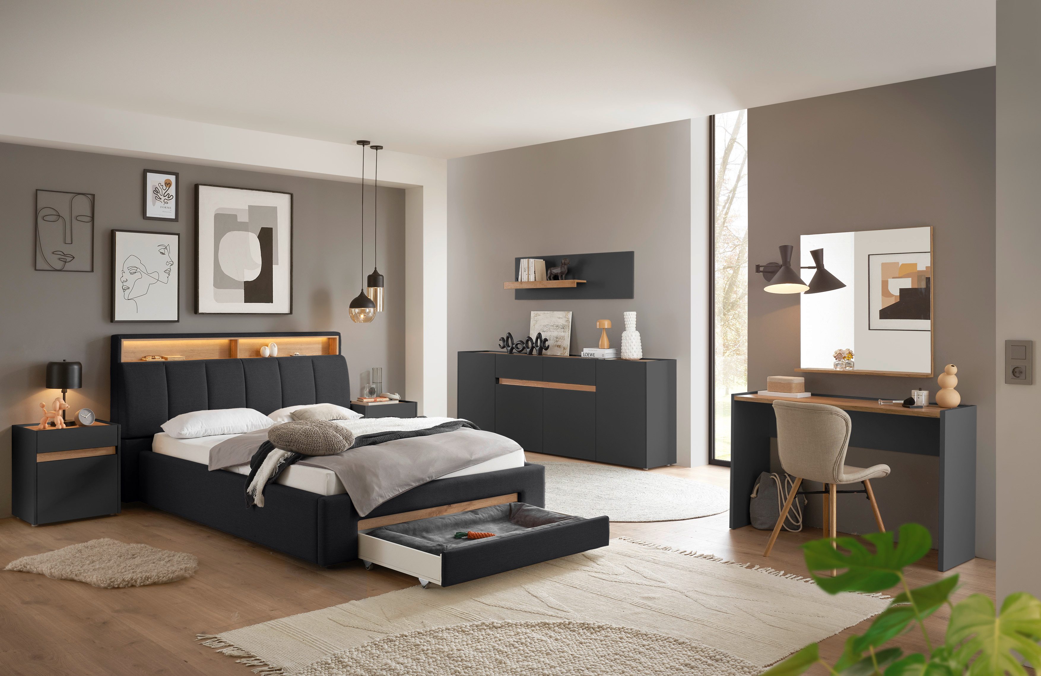 INOSIGN Gestoffeerd bed CiTY/GiRON,, gepolsterd opbergbed, met LED-verlichting Bedkisten met hondenbed of als opbergruimte, opklapbare hoofdeinden