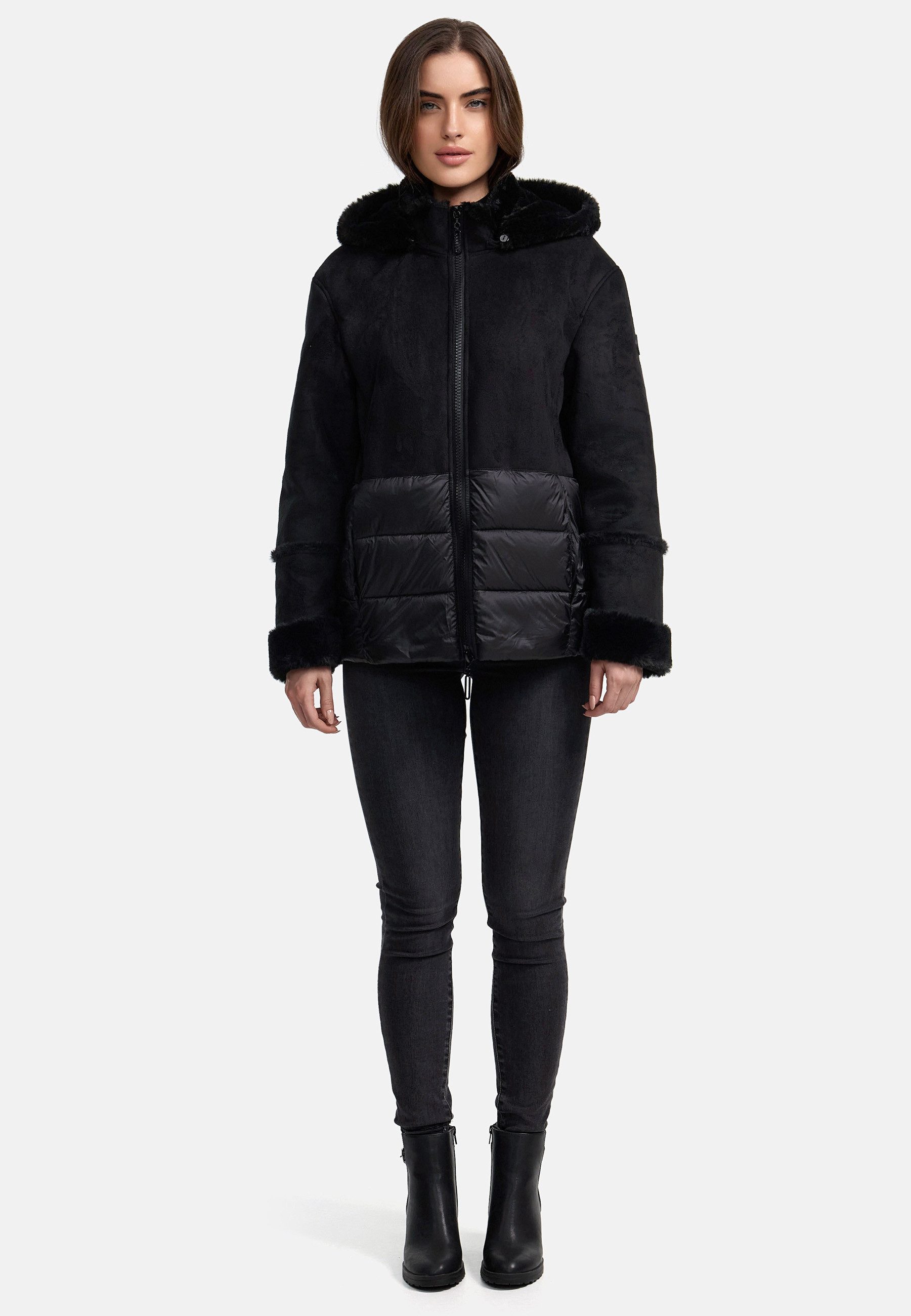 MANISA Kort jack met teddyfleece-capuchon