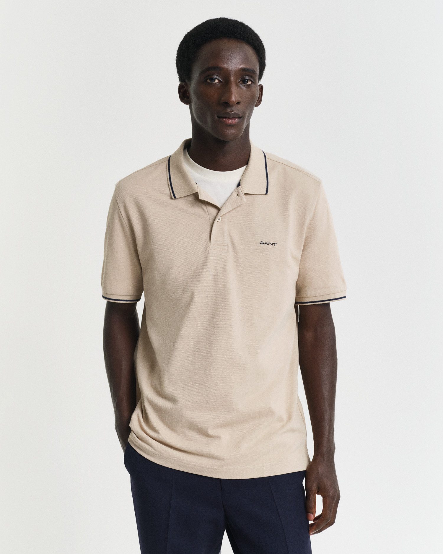 Gant Poloshirt TIPPING SS PIQUE POLO heren poloshirts maat M beige