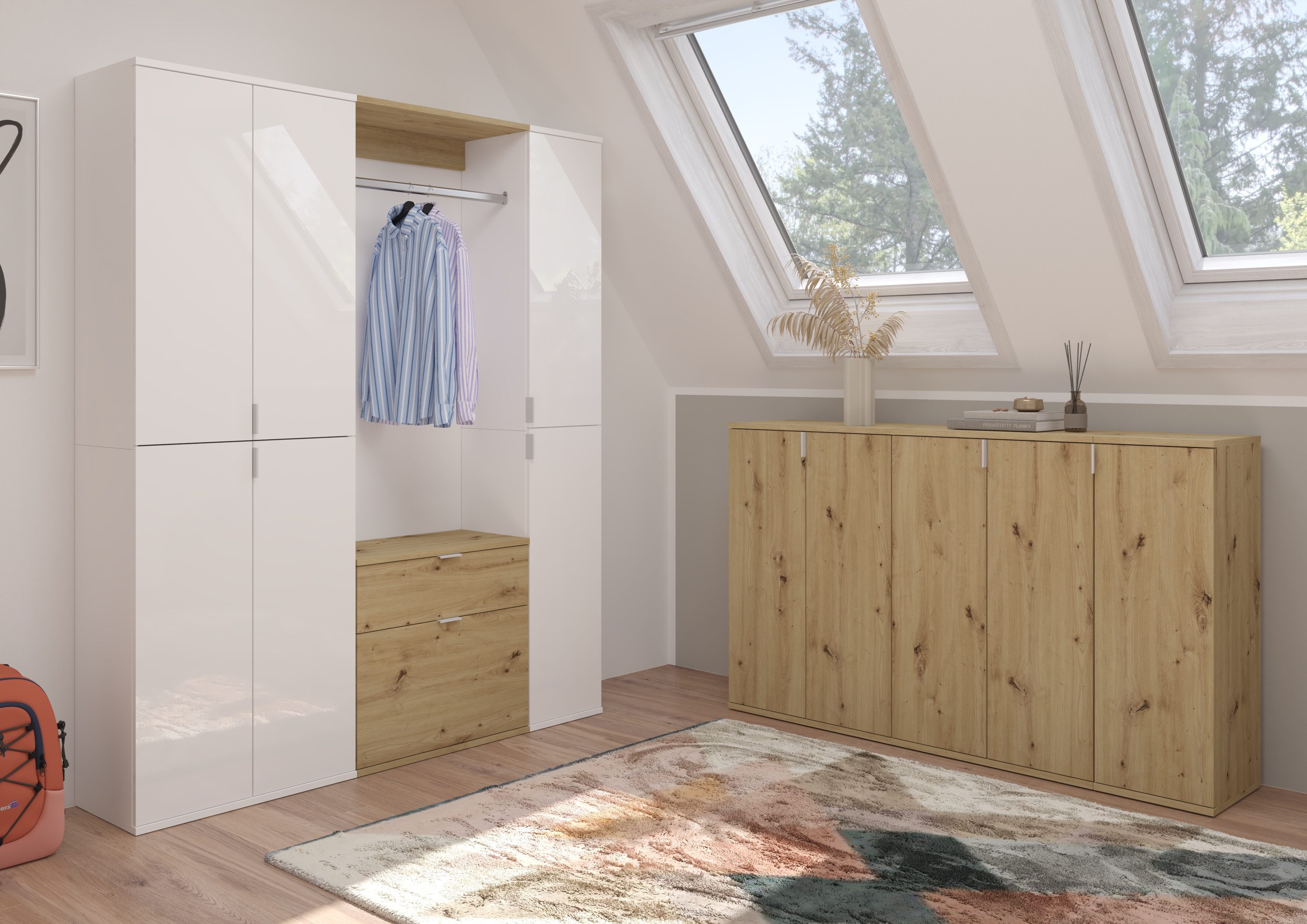 INOSIGN Halmeubelset Trondheim, Breedte 152 cm, 5-delig, bestaande uit: 2x garderobekast, 1 commode, 1 kledingstang, 1 legplank (set, 4-delig)