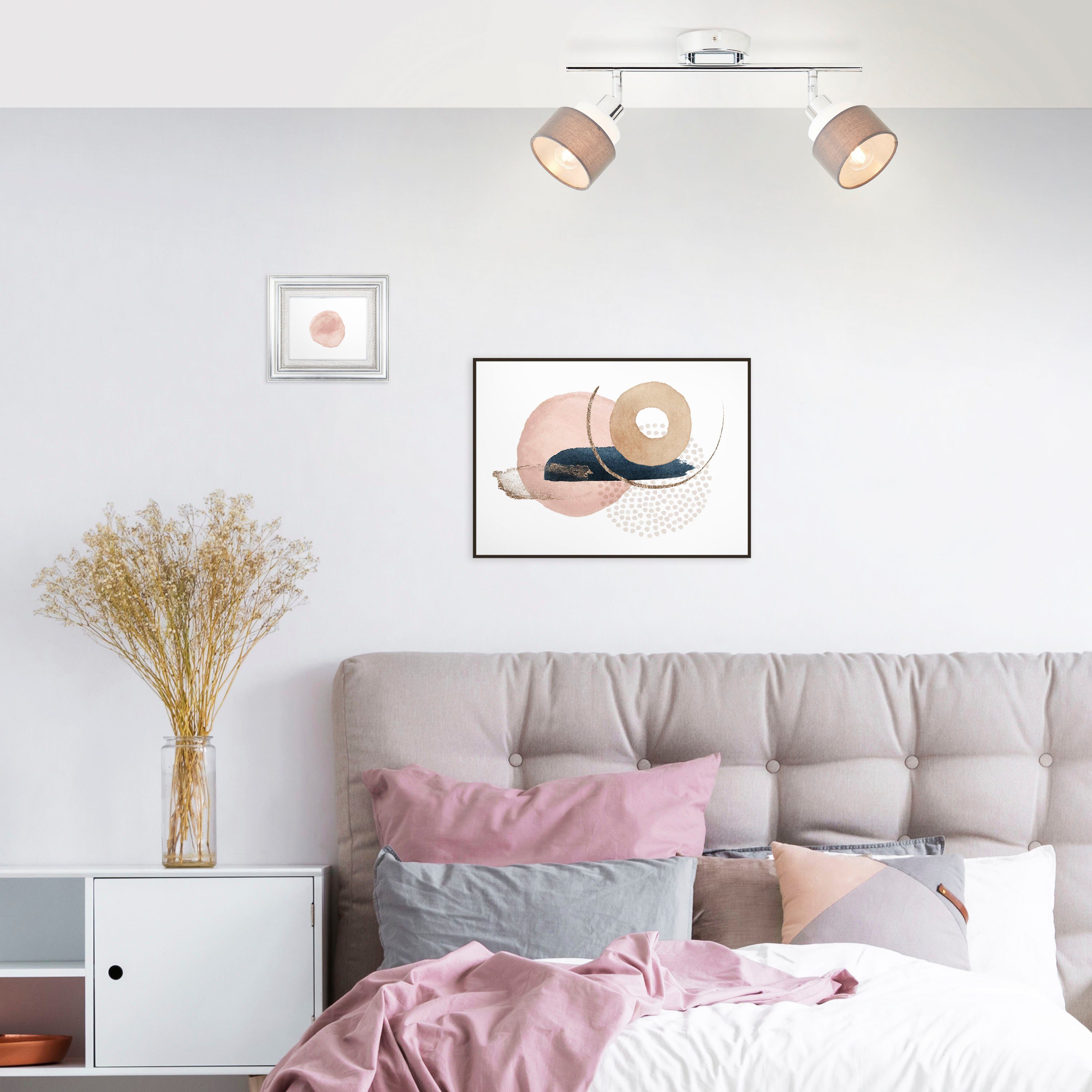 Brilliant Leuchten Plafondspot Naples Breedte 48 cm, E14, metaal/textiel, chroomkleurig/grijs/wit
