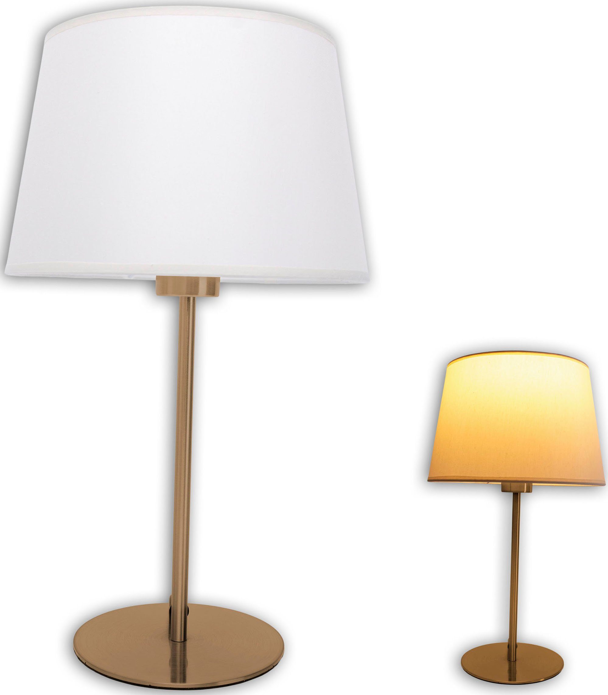 näve Tafellamp Bologna Ijzer/textiel, messing/beige, excl. 1xE27 max. 40W, hoogte: 45 cm (1 stuk)