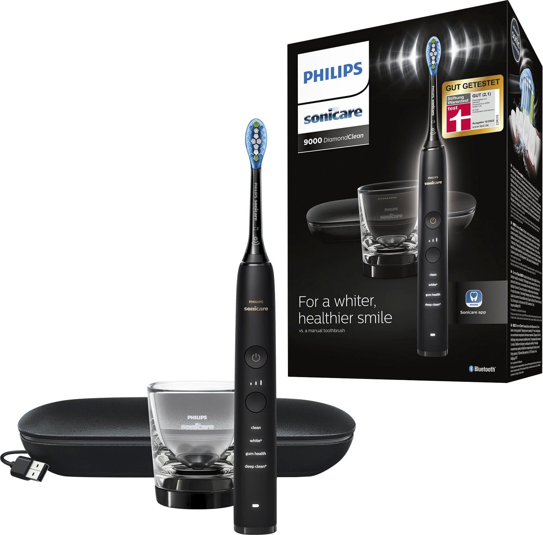 Philips Sonicare Elektrische tandenborstel DiamondClean 9000 HX9911 met sonartechnologie, laadglas, usb-reisetui