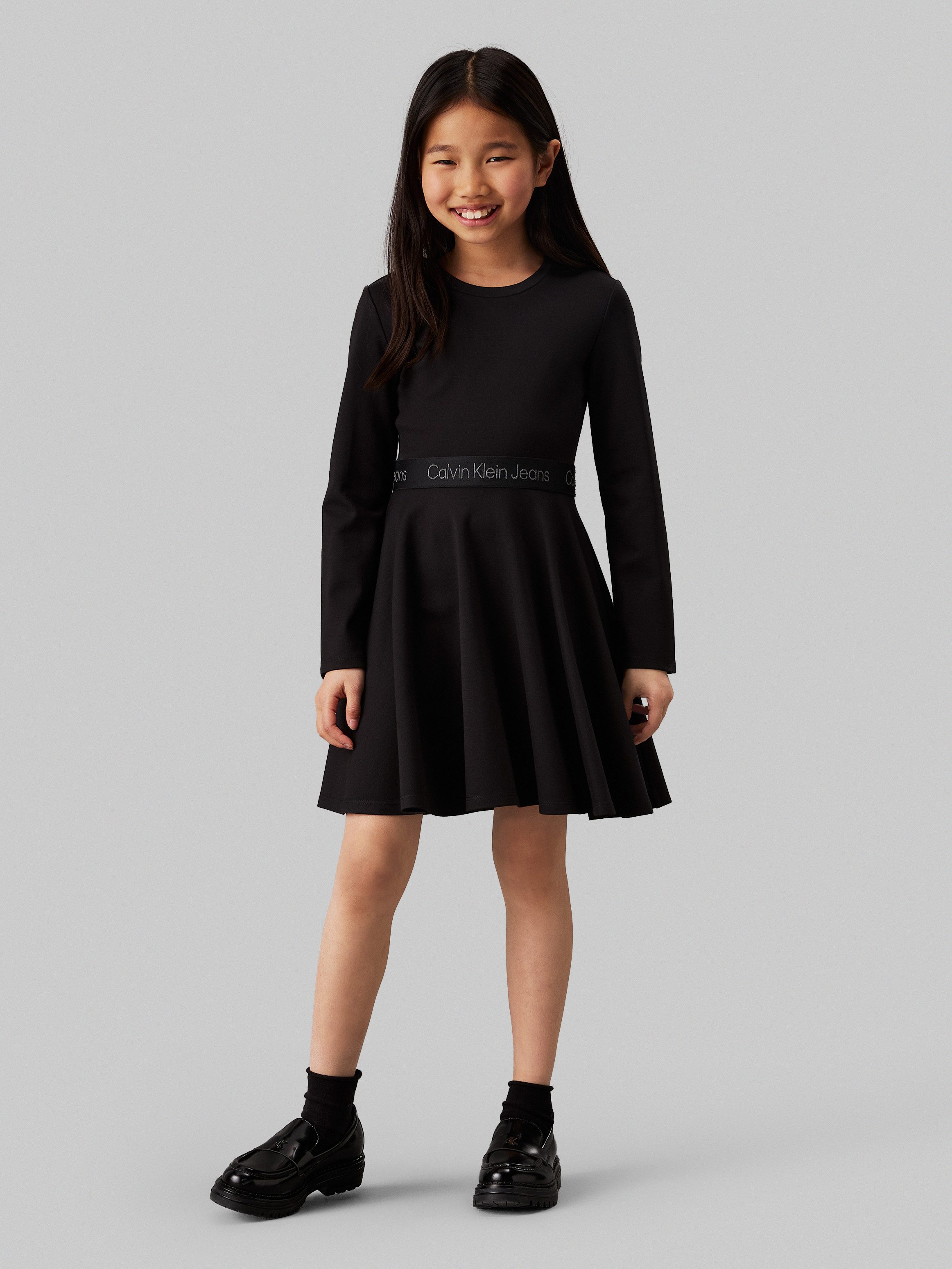 Calvin Klein Midi-jurk Ls Logo Tape Punto Dress voor kinderen tot 16 jaar en met logo-opdruk