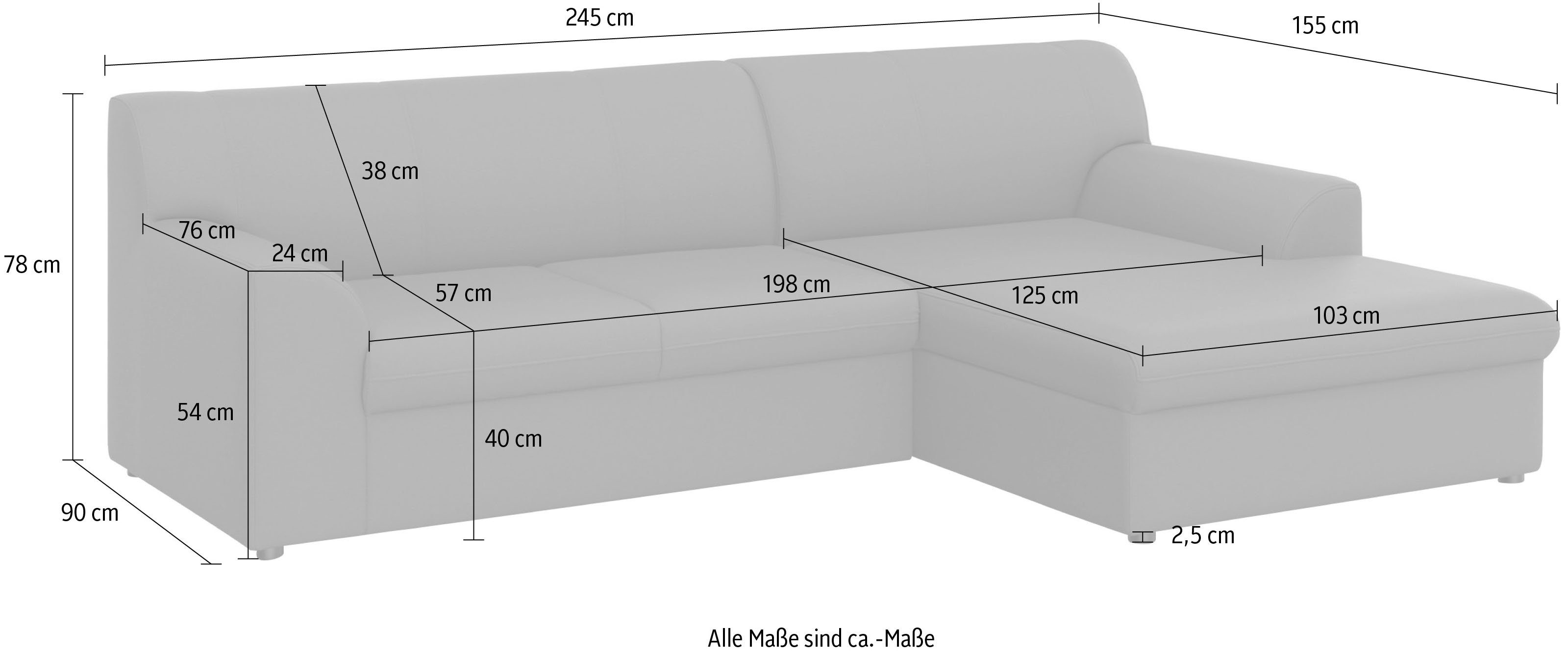 DOMO collection Hoekbank Topper, elegant en tijdloos, compacte afmetingen 245/155cm, L-vorm