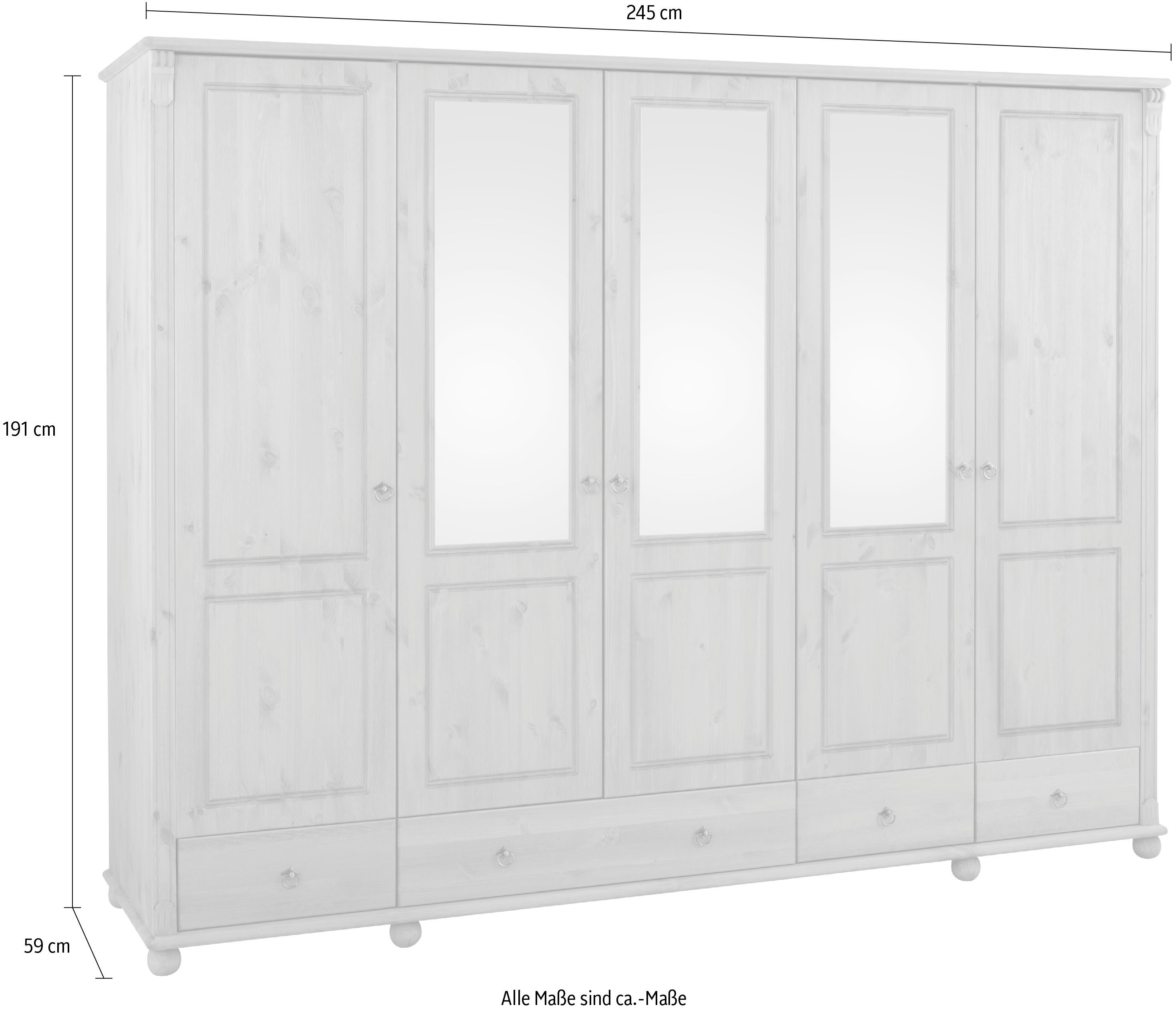 Home affaire Kledingkast TESSIN Breedte 245 cm, massief grenen, met spiegel