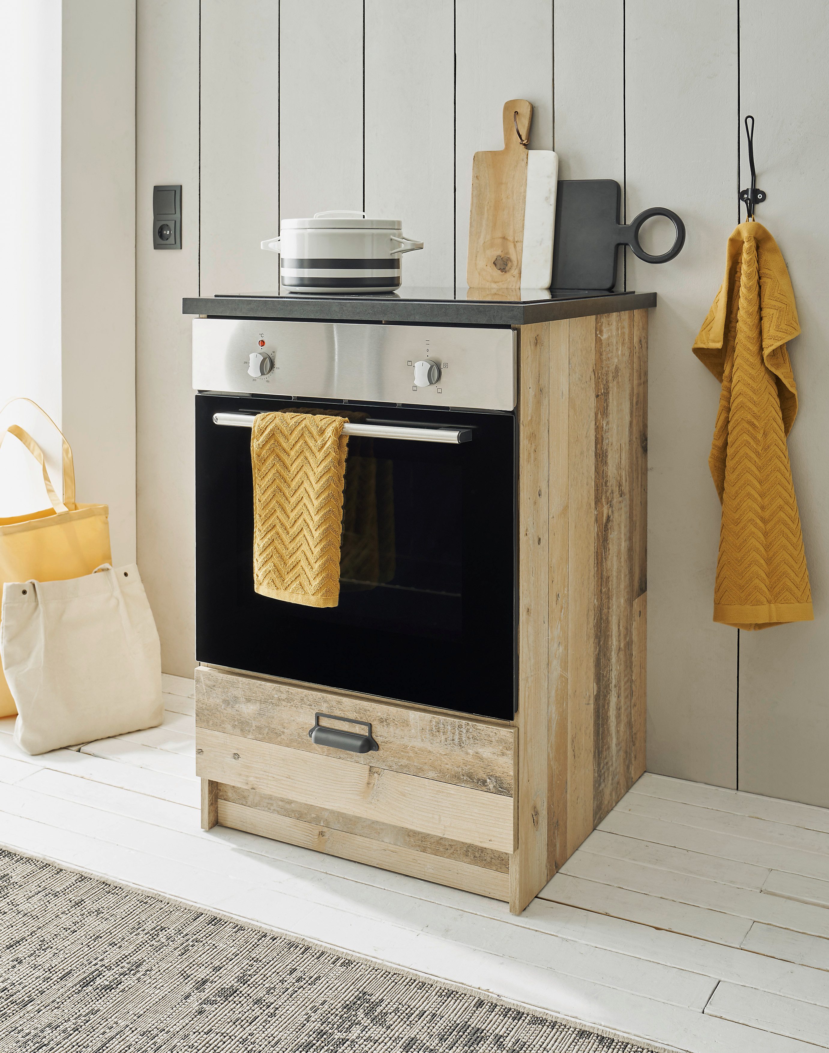 Home affaire Ombouwkast voor oven Sherwood met apothekersgrepen van metaal, breedte van het werkblad 63 cm ombouwkasten beige