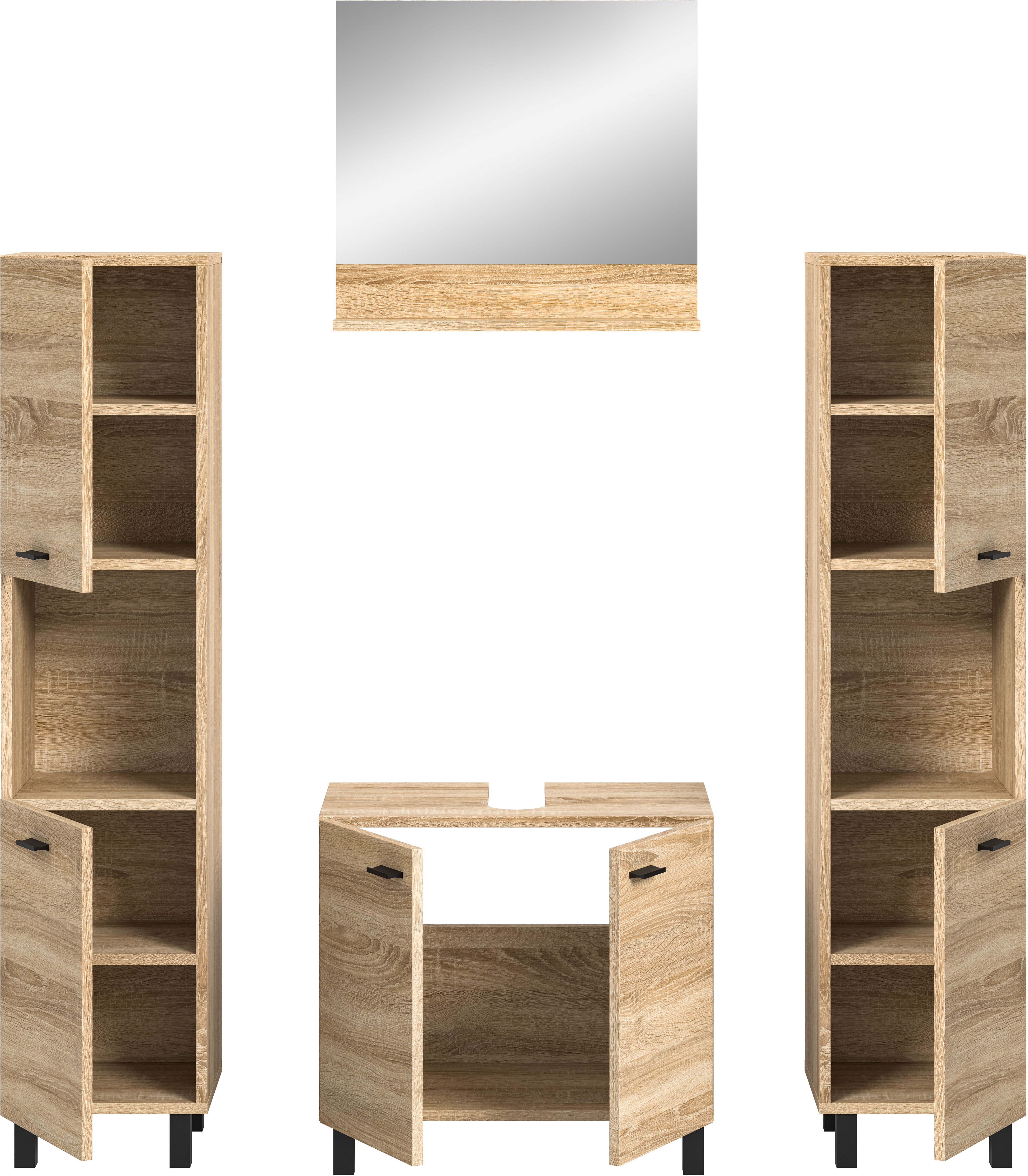 welltime Badmeubelset Tampa, breedte 137cm, 4-delig Wastafelonderkast, spiegel, hoge kast (4 stuks)