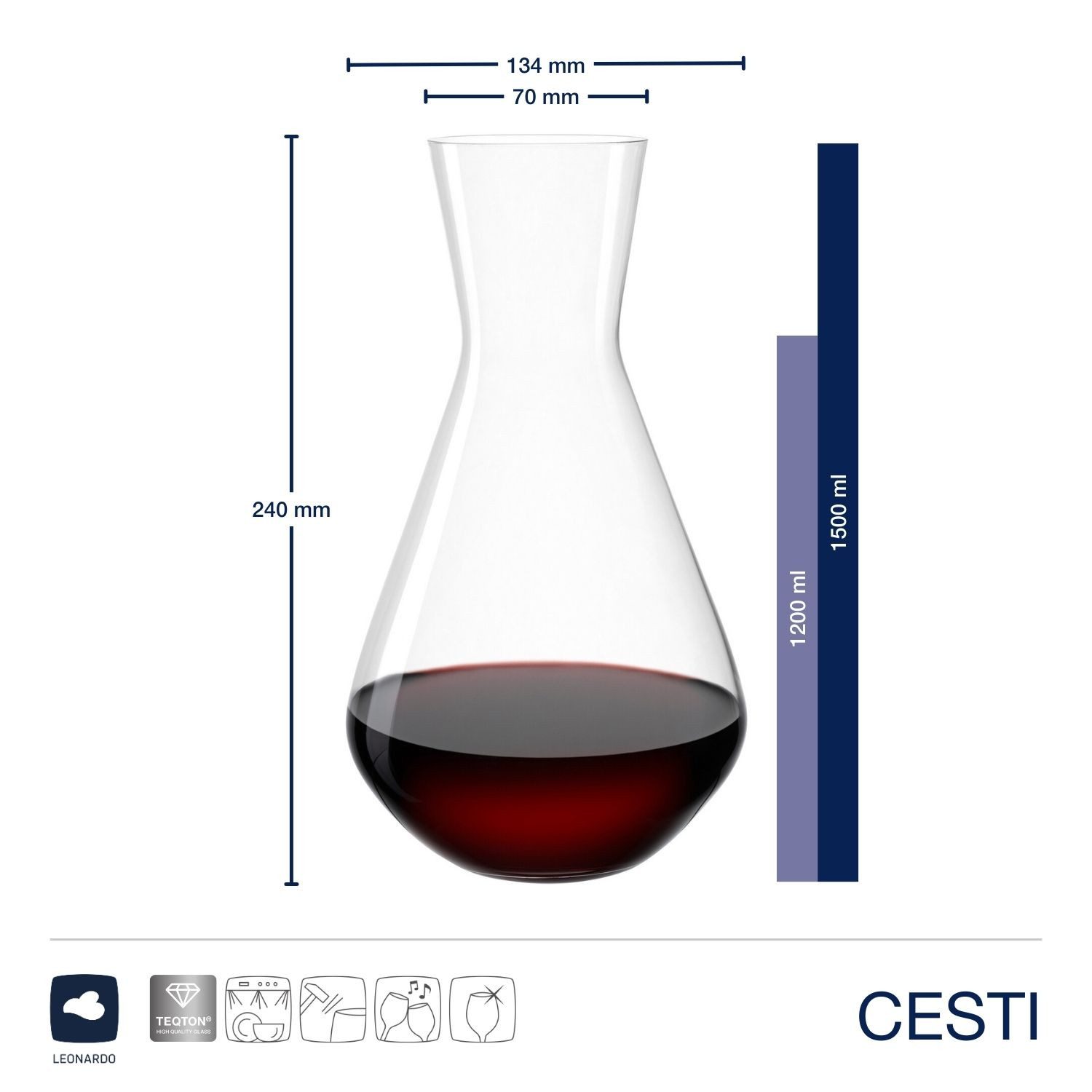 LEONARDO Rodewijnglas Wijnset CESTI + poetsdoek 2 wijnglazen en 1 karaf met poetsdoek (set, 4-delig)