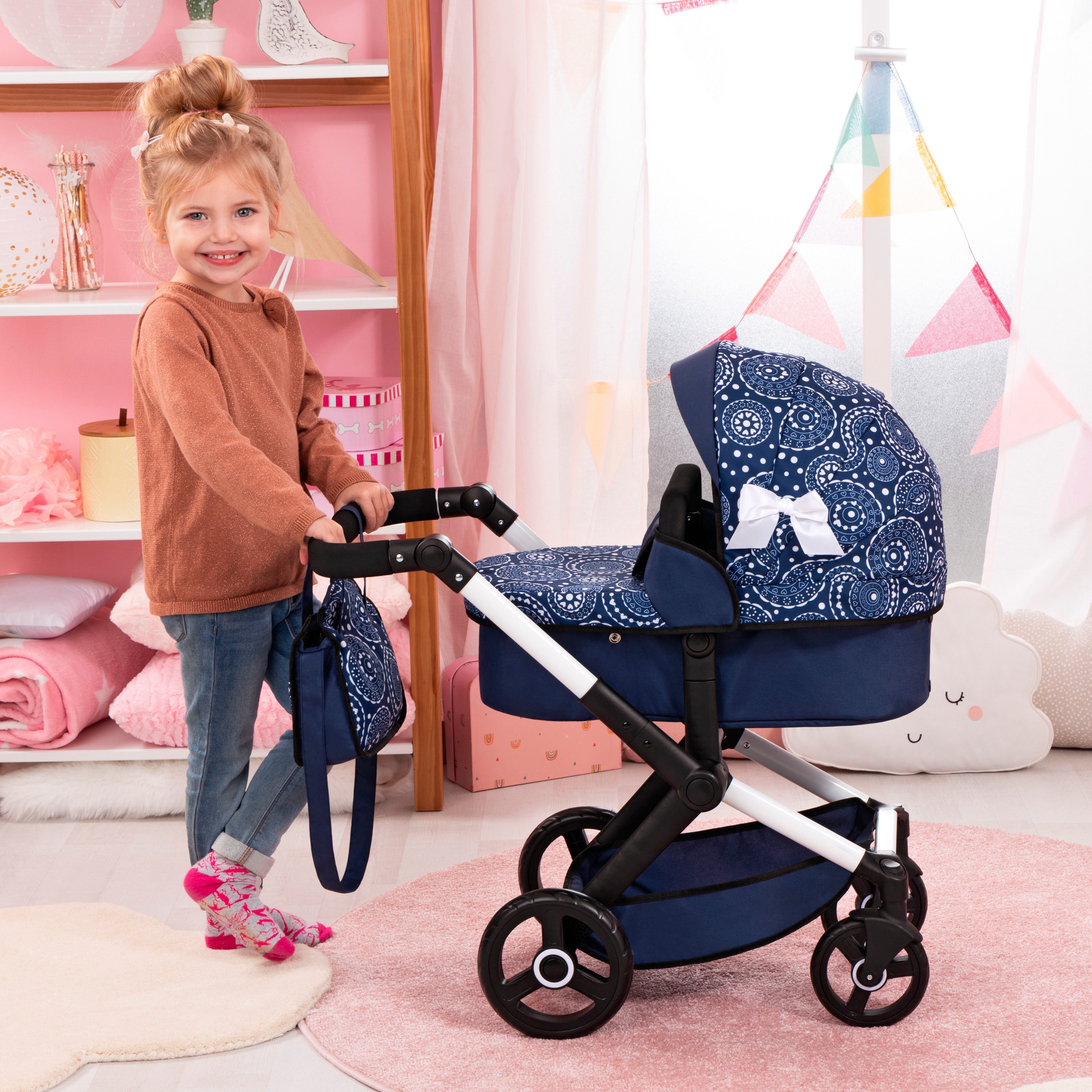 Bayer Combi-poppenwagen Xeo, blauwe strik